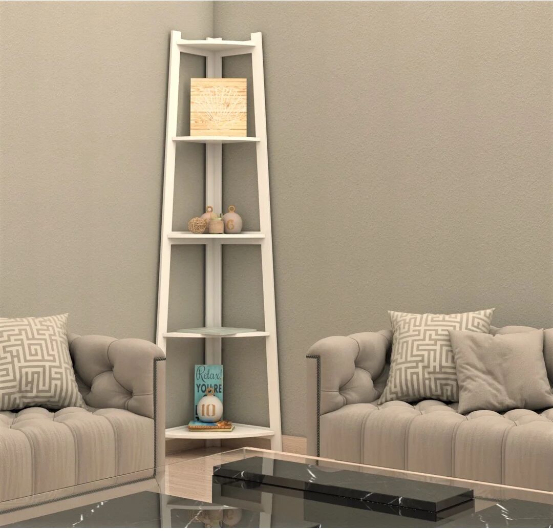 Photos - Wall Shelf August Grove Cardenas Corner Bookcase white 158.0 H x 37.0 W x 37.0 D cm