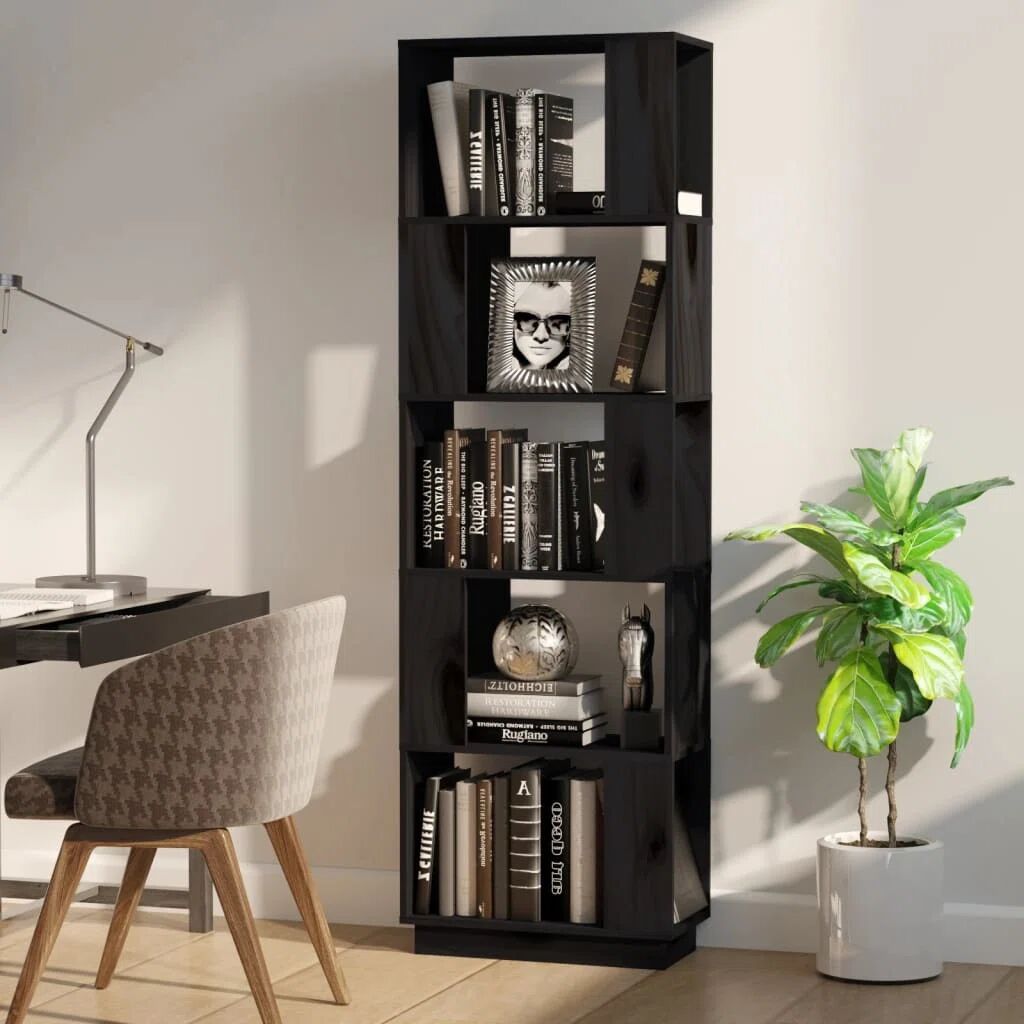 Photos - Wall Shelf Ebern Designs 163.5Cm H x 51Cm W Solid Wood Standard Bookcase black 163.5