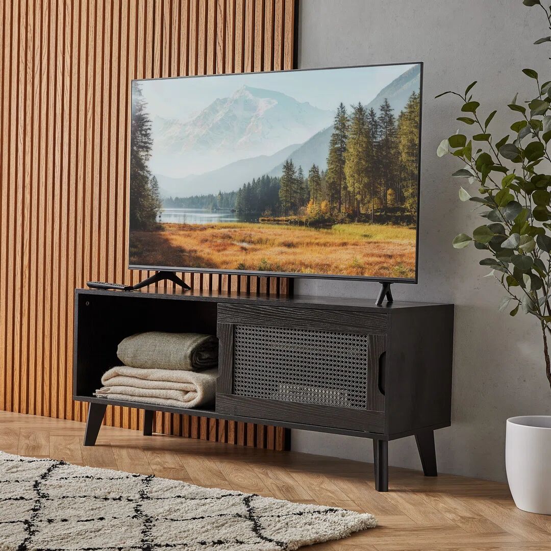 Photos - Mount/Stand Corrigan Studio Barton Black Rattan TV Stand for TVs up to 55" black/brown