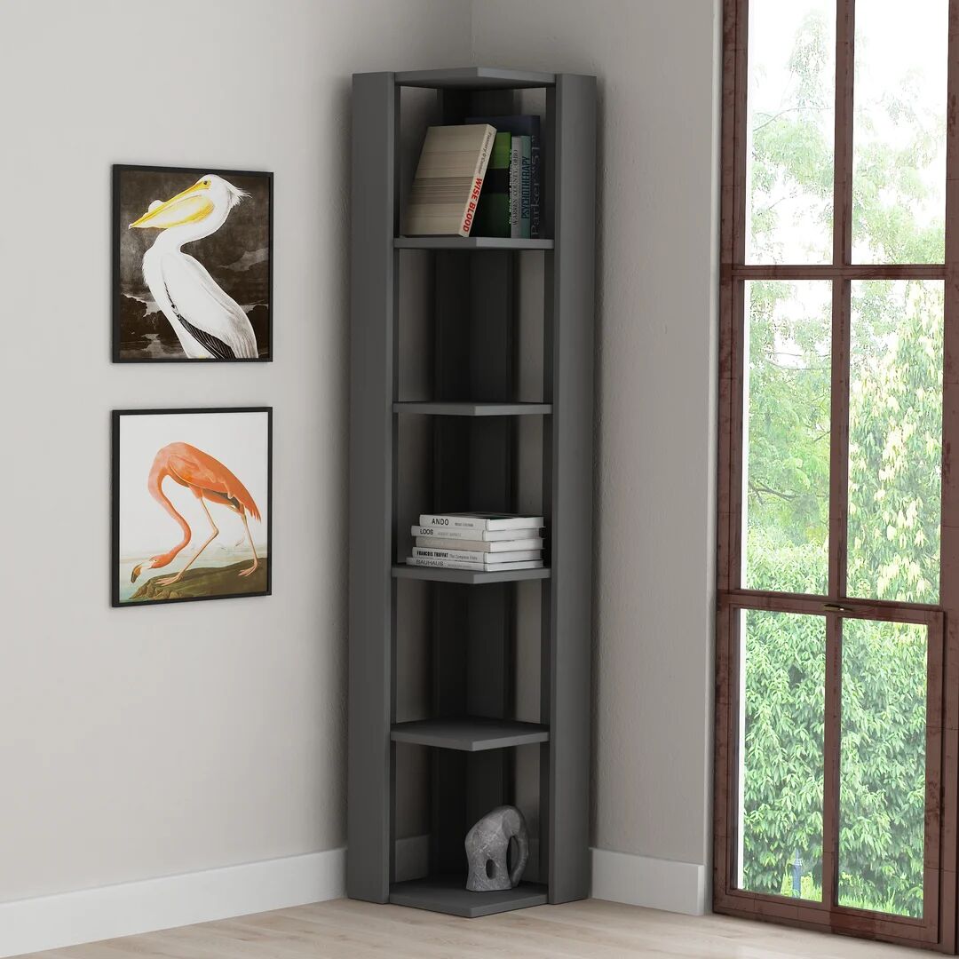 Photos - Wall Shelf Zipcode Design Nati Corner Bookcase black/brown 161.0 H x 34.0 W x 34.0 D