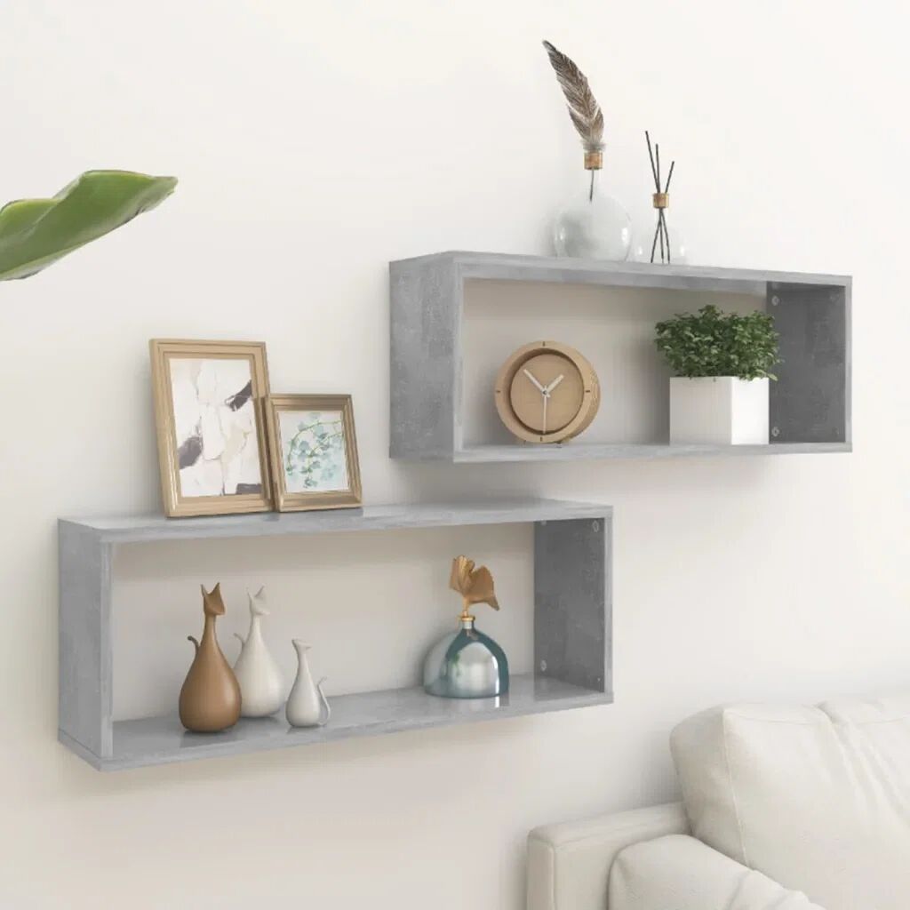 Photos - Kids Furniture VidaXL Wall Cube Shelves 2 Pcs Concrete Grey 60X15x23 Cm Chipboard gray 