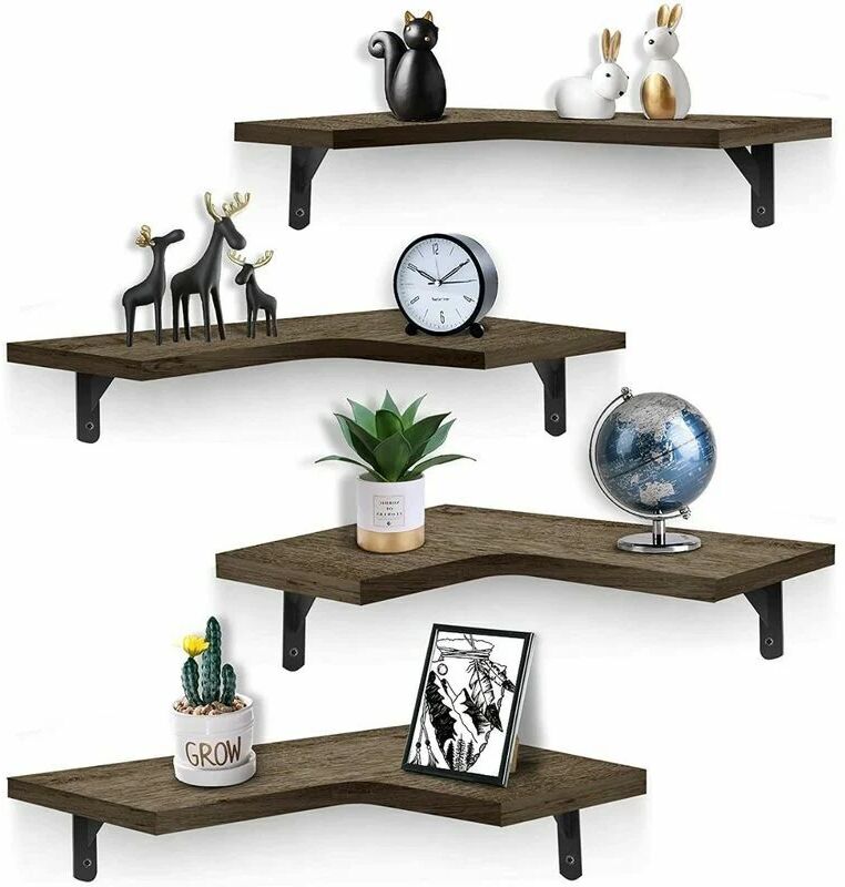 Alwaysh - Promotion Set of 4 Floating Corner Shelves with for Bathroom, Kitchen or Bedroom (Dark Charcoal Black)