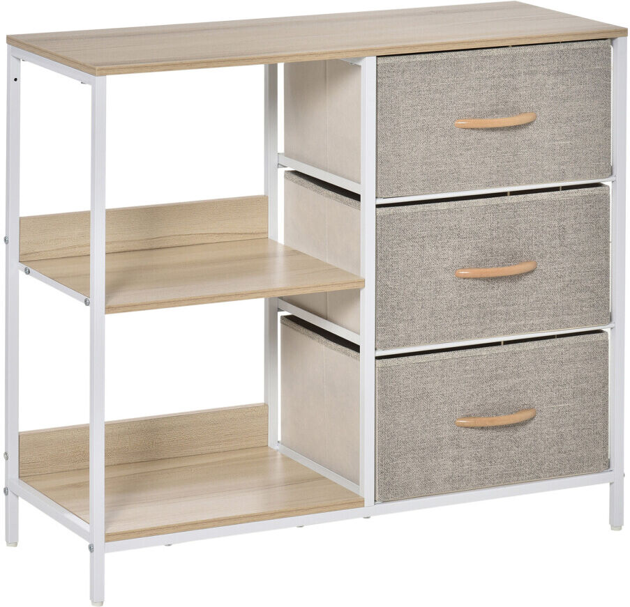 HOMCOM Chest Dresser with 3 Drawers Storage Cabinet Organizer, Beige