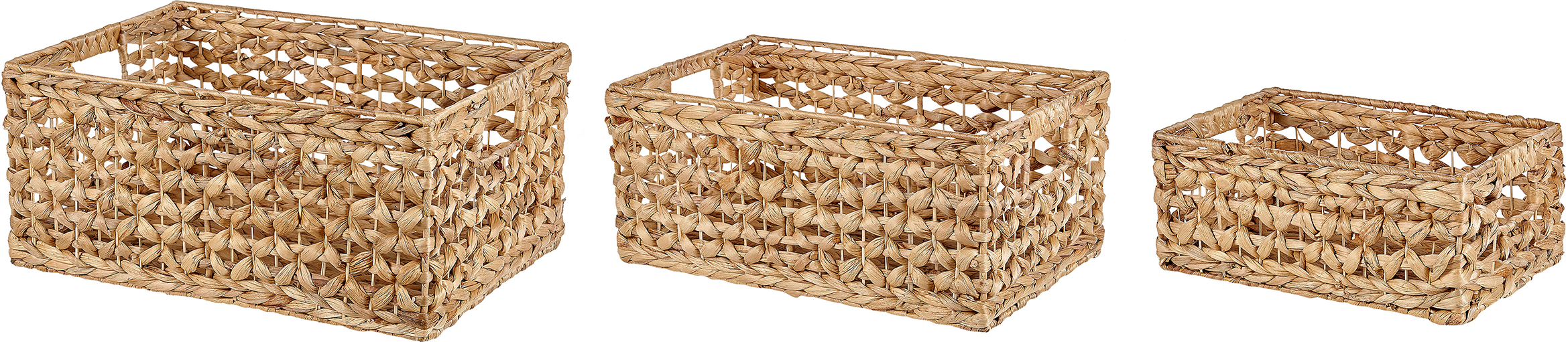 Beliani Set of 3 Baskets Natural Water Hyacinth with Handles Woven Home Accessory for Shelves Material:Water Hyacinth Size:30/25/22x20/19/15x44/40/33