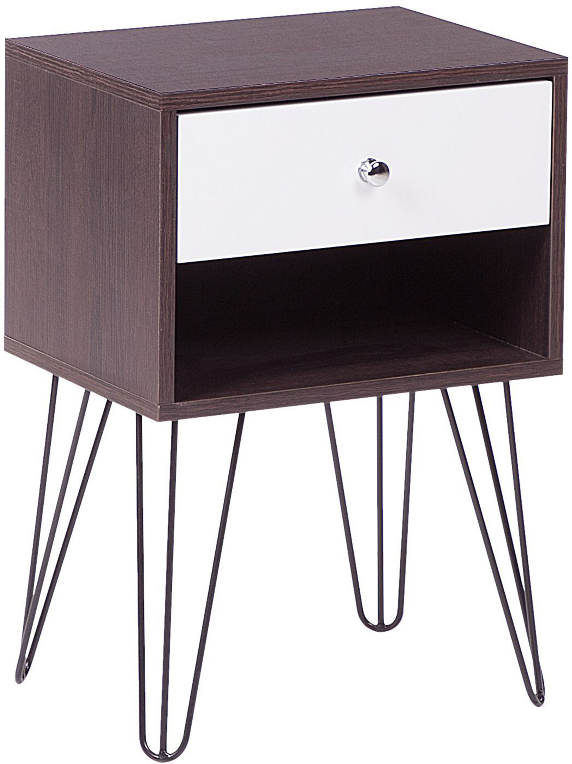 Beliani Bedside Table Nightstand Dark Wood with White 1 Drawer Manufactured Wood Modern Design Material:MDF Size:30x58x40