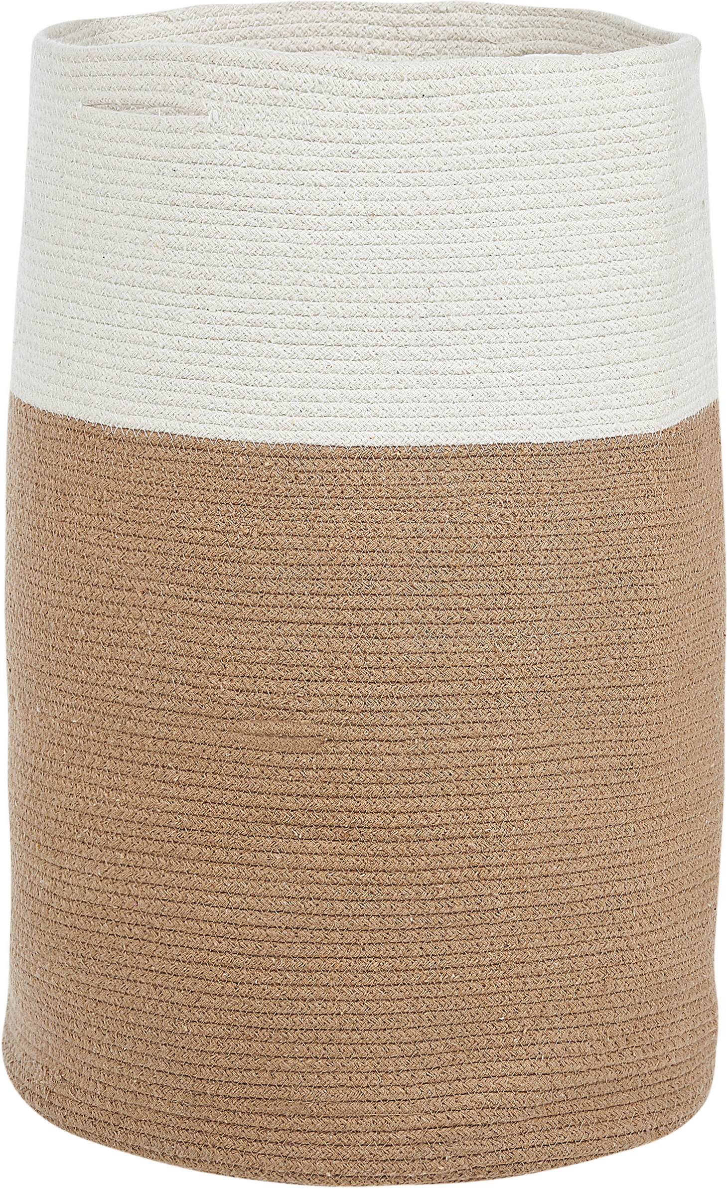 Beliani Storage Basket Cotton Beige and White Braided Laundry Hamper Fabric Bin Material:Cotton Size:52x57x52