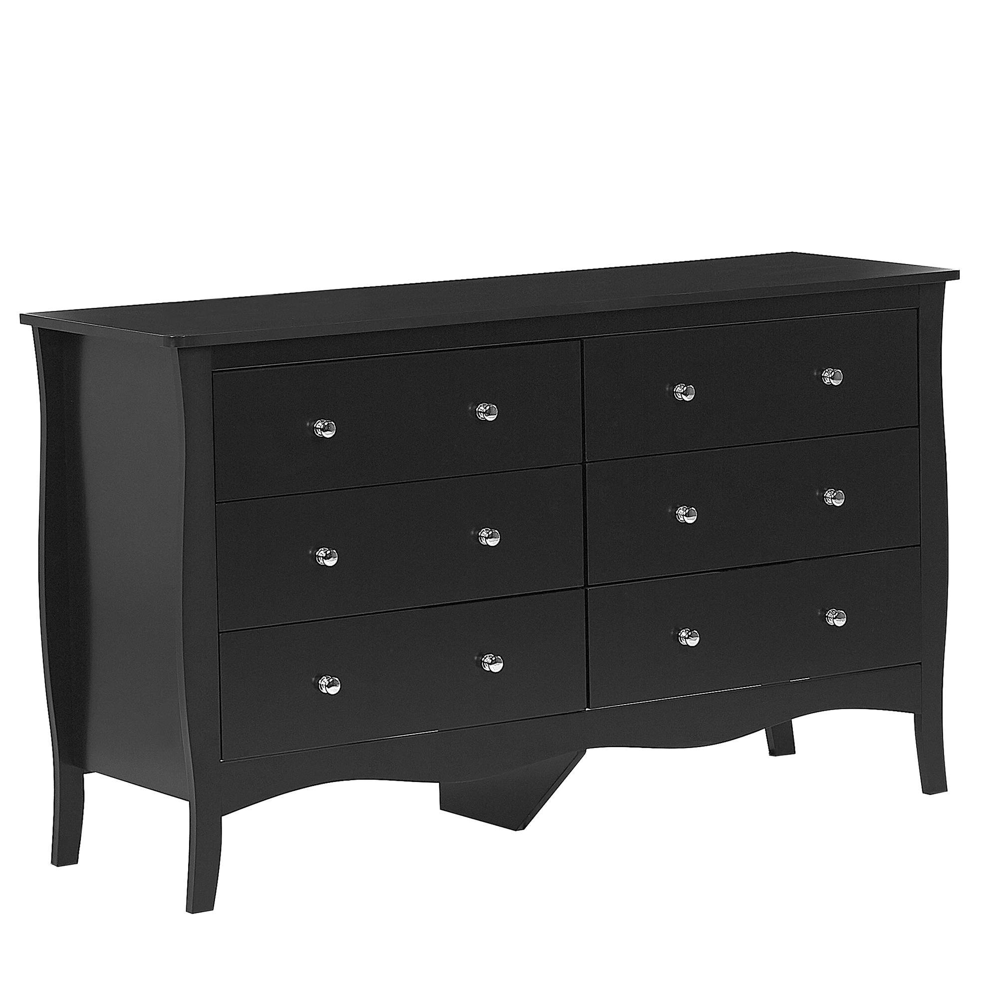 Beliani Chest of Drawers Black Sideboard with 6 Drawers 75 x 130 cm Living Room Bedroom Hallway Storage Cabinet Modern French Style Material:MDF Size:40x75x130