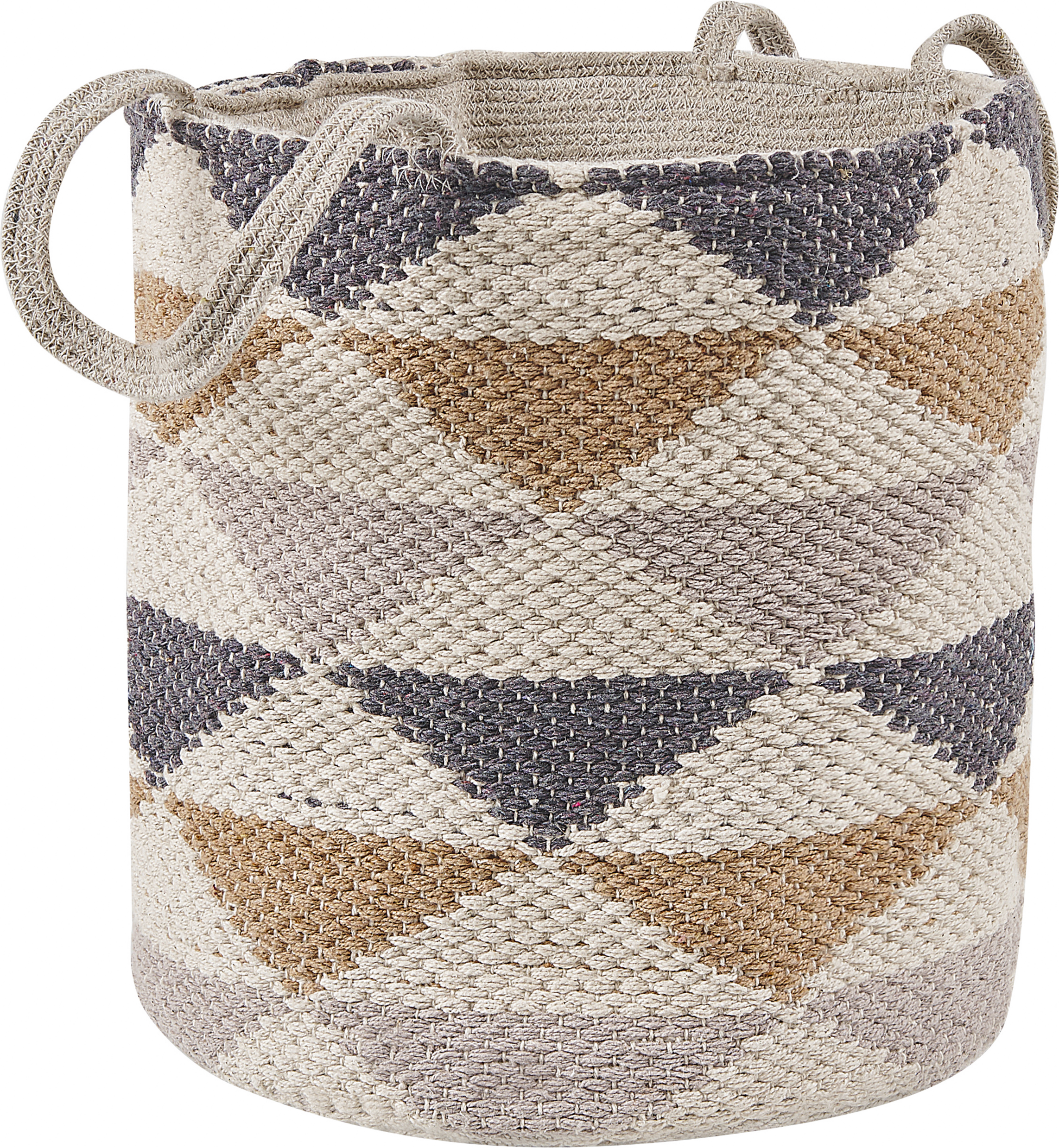 Beliani Cotton Basket Laundry Bin Beige Triangle Pattern Material:Cotton Size:30x34x30