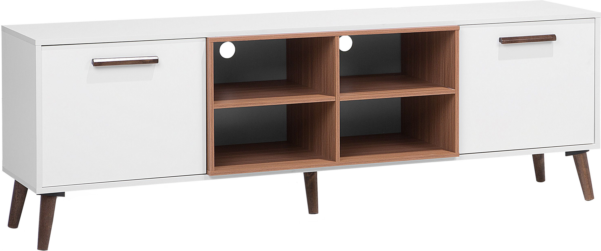 Beliani TV Stand White with Dark Wood for up to 78ʺ TV Media Unit with 2 Cabinets Shelves Material:Chipboard Size:40x60x180