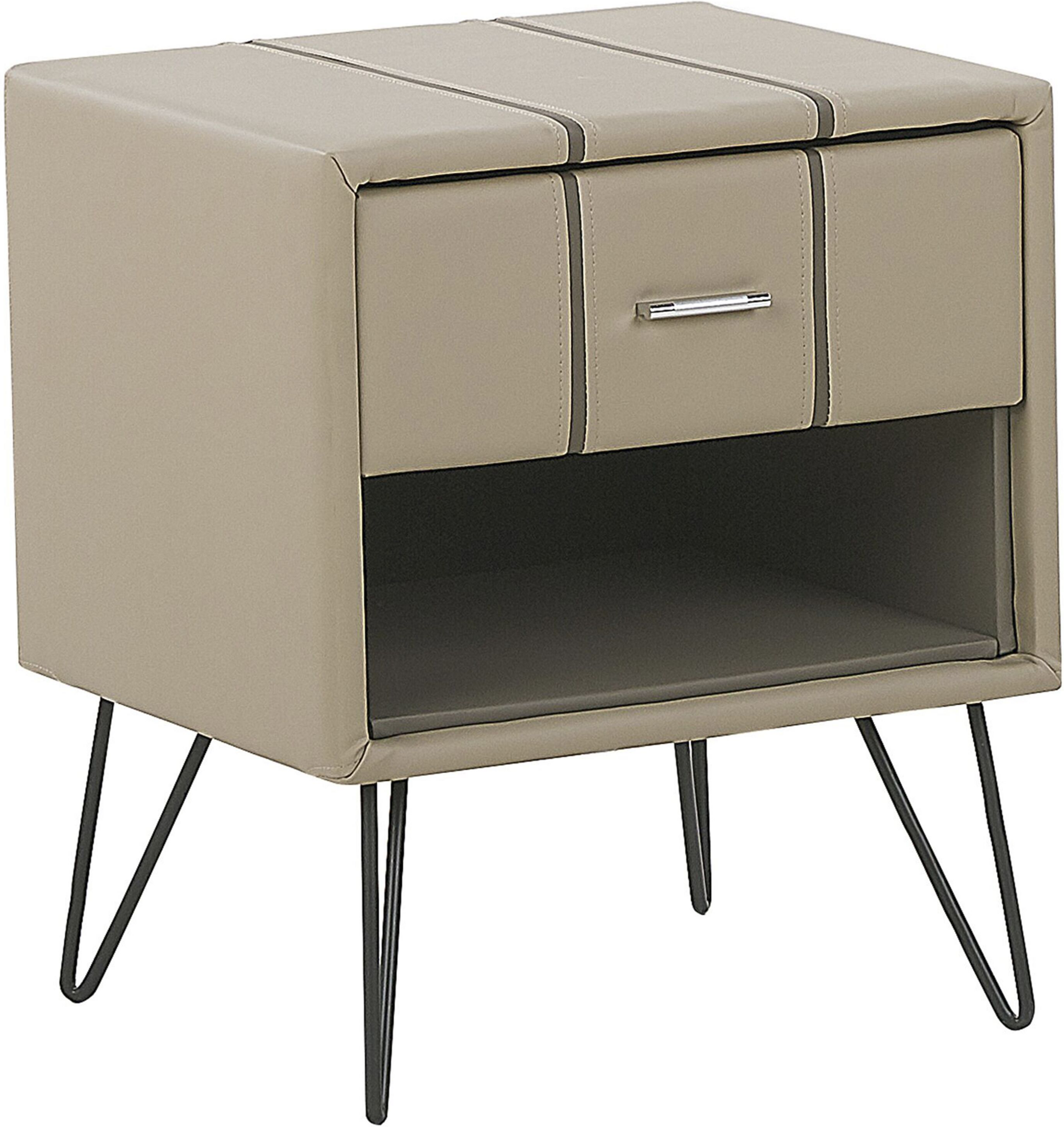 Beliani Bedside Table Beige Faux Leather Upholstery Hairpin Legs 48 x 41 x 56 cm 1 Drawer Material:Faux Leather Size:41x56x48