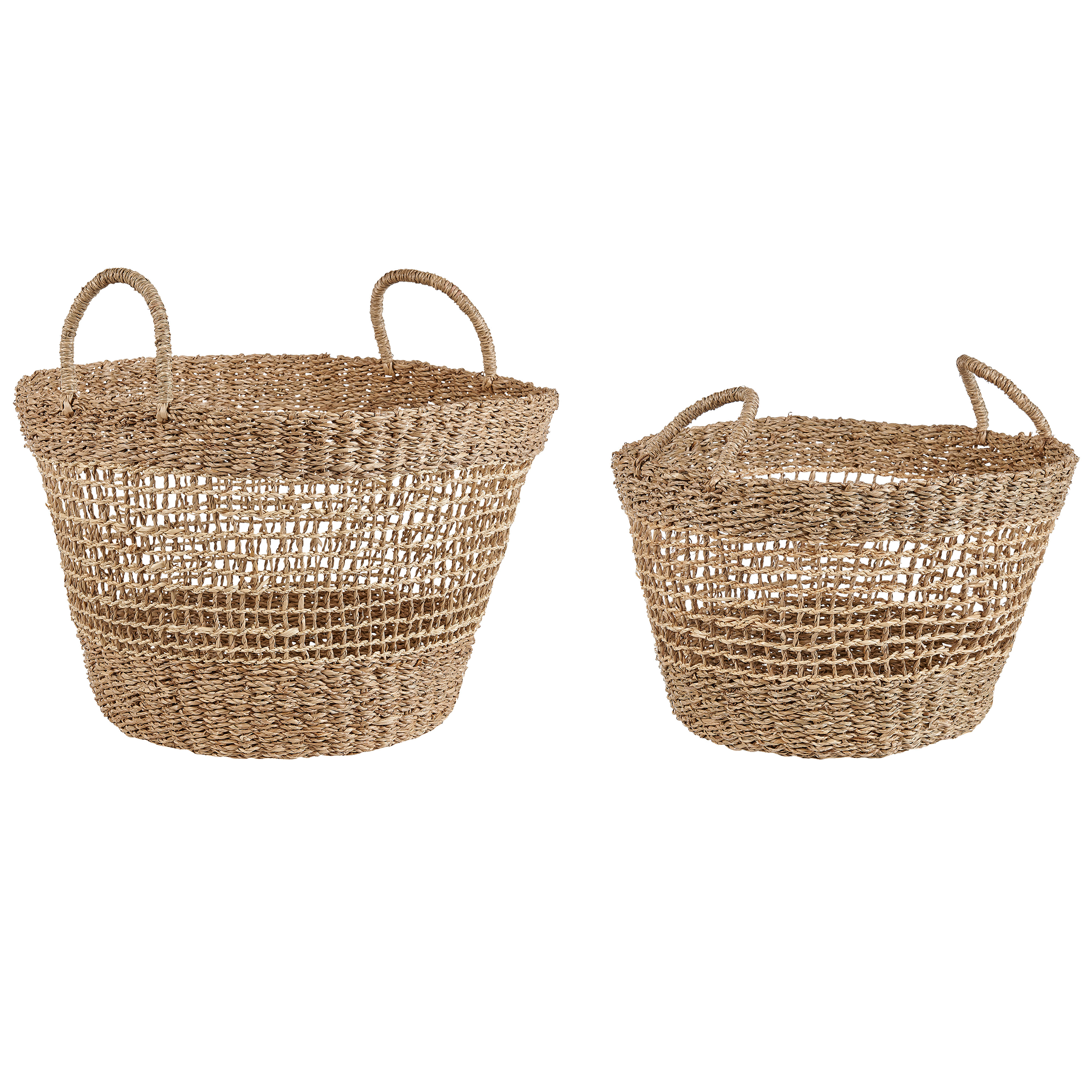 Beliani Set of 2 Baskets Natural Seagrass with Handles Woven Home Accessory Boho Style Material:Seagrass Size:50/40x30/27x50/40