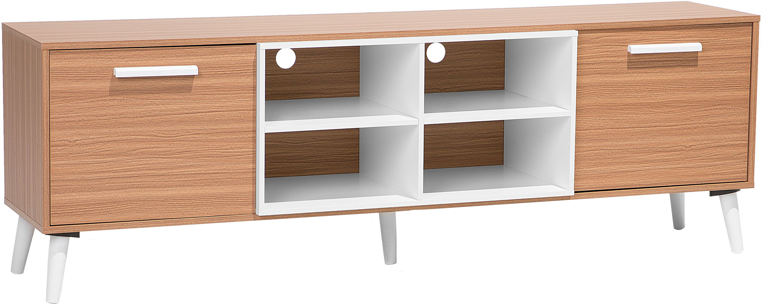 Beliani TV Stand Light Wood with White for up to 78ʺ TV Media Unit with 2 Cabinets Shelves Material:Chipboard Size:40x60x180