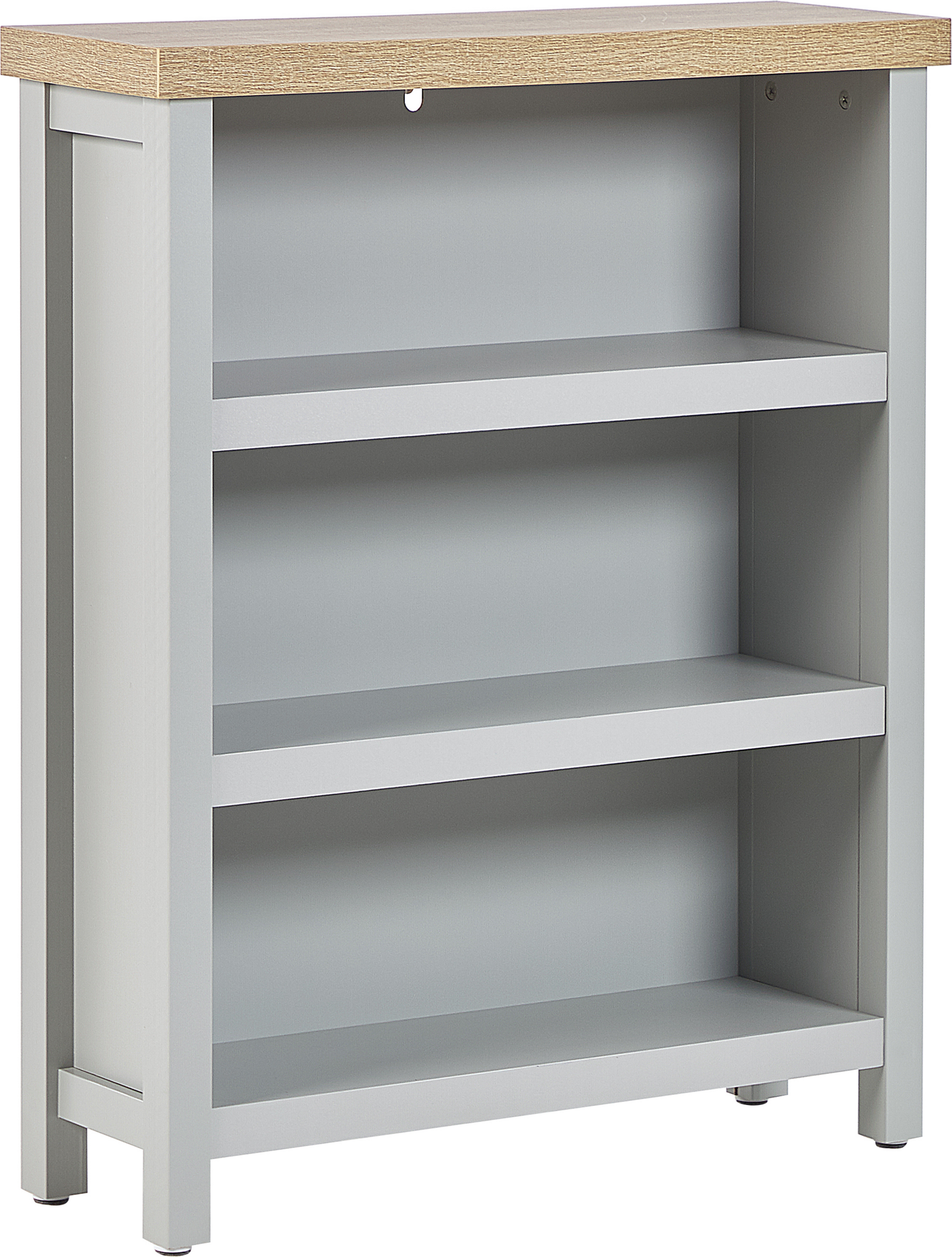 Beliani Bookcase Grey Light Wood Particle Board 3 Shelves Short Storage Unit Scandinavian Traditional Style Material:Particle Board Size:23x87x70