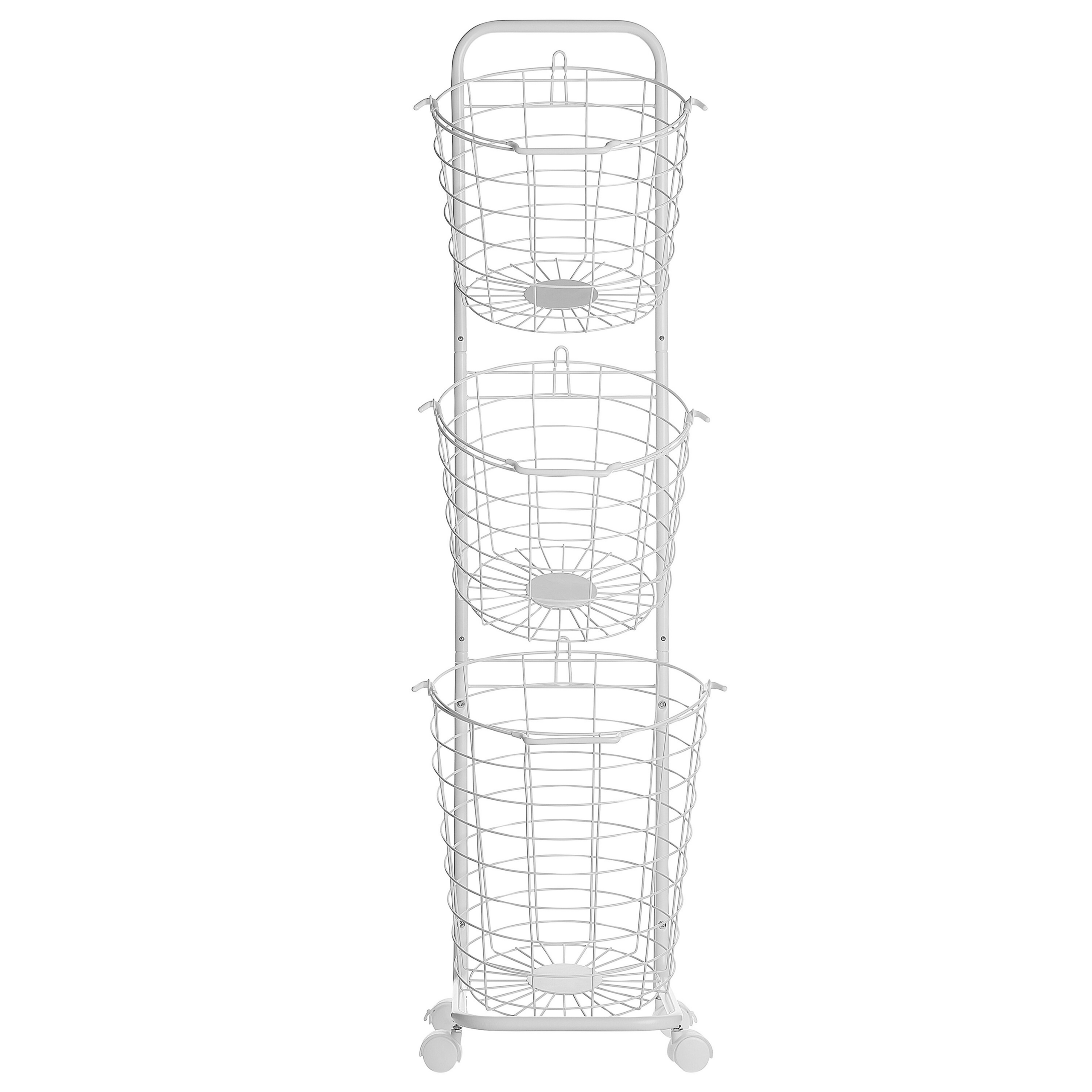 Beliani 3 Tier Wire Basket Stand White Metal with Castors Handles Detachable Kitchen Bathroom Storage Accessory for Towels Newspaper Fruits Vegetables Material:Metal Size:27x123x37