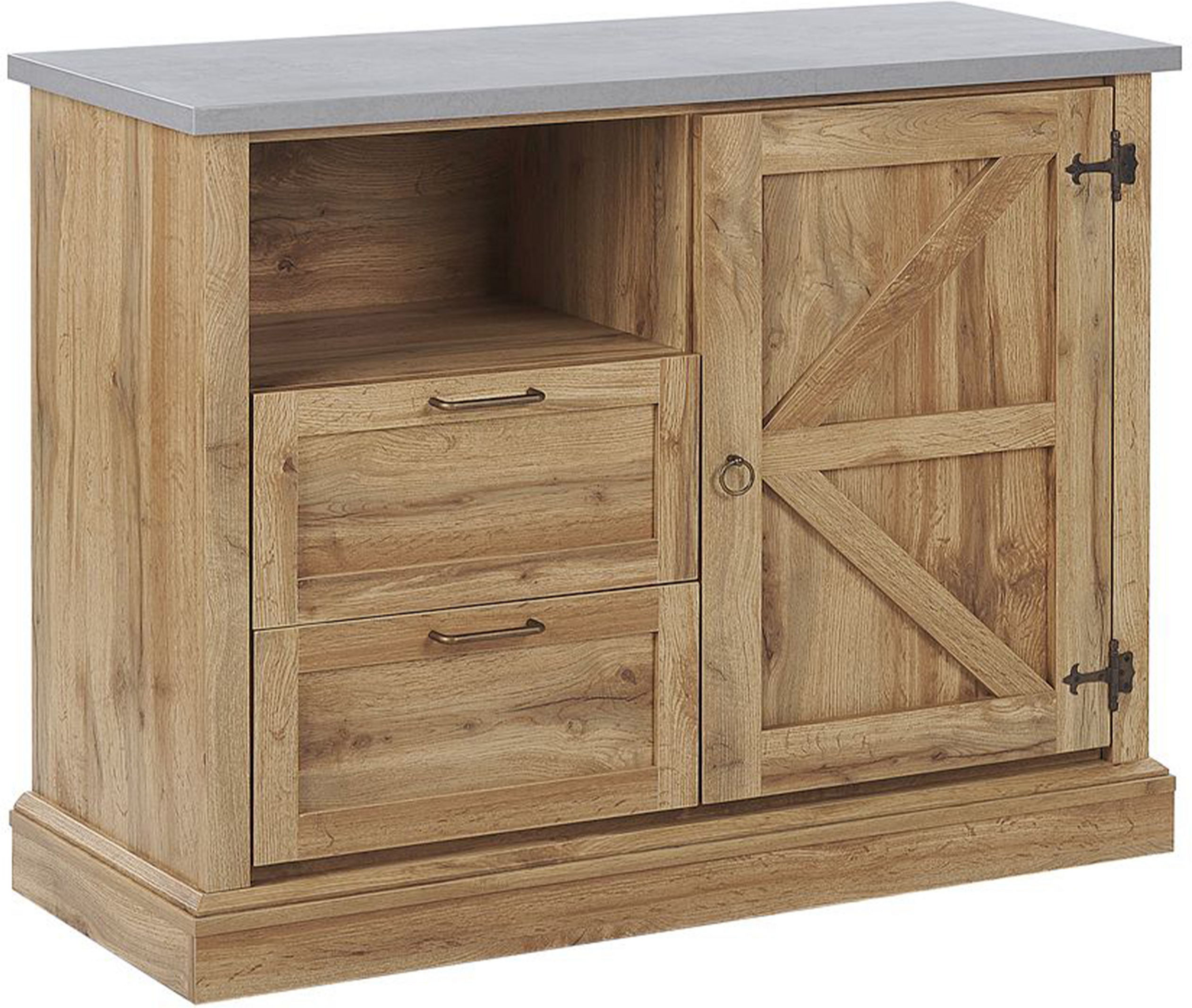 Beliani Sideboard Light Wood Finish 100 x 40 x 79 cm 1 Door Cabinet with 2 Drawers Material:Particle Board Size:40x79x101