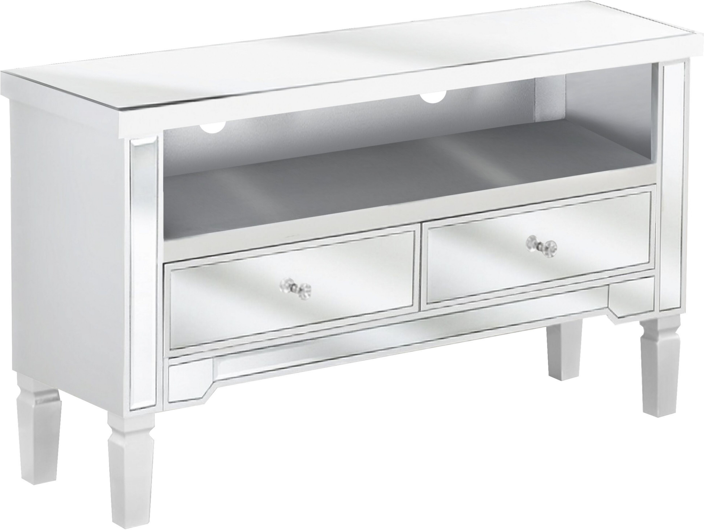 Beliani Mirrored Sideboard Silver with 2 Drawers Chest with Crystal Knobs Material:MDF Size:33x60x100