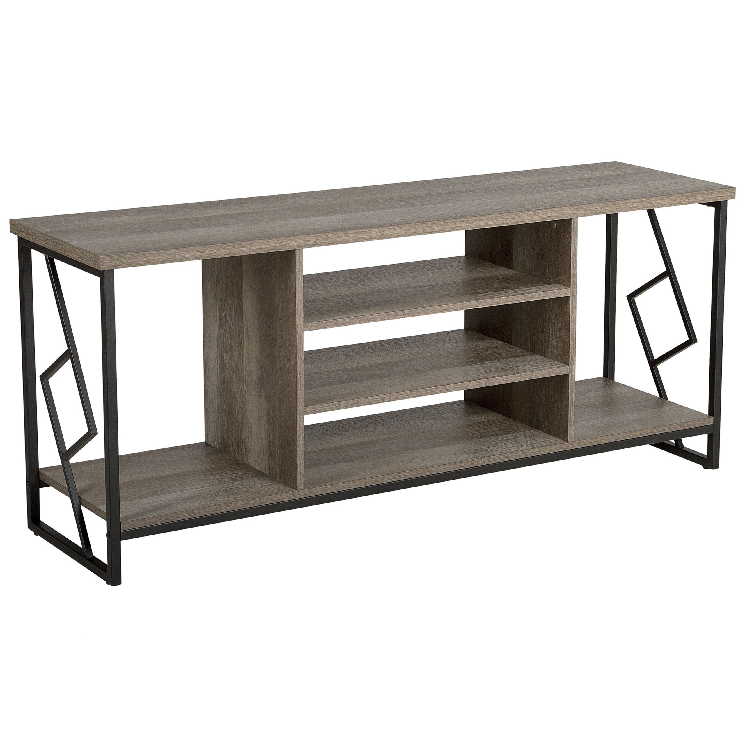 Beliani TV Stand Dark Wood Finish for up to 60ʺ TV Black Metal Frame Media Unit with Open Shelves Material:Chipboard Size:40x60x140