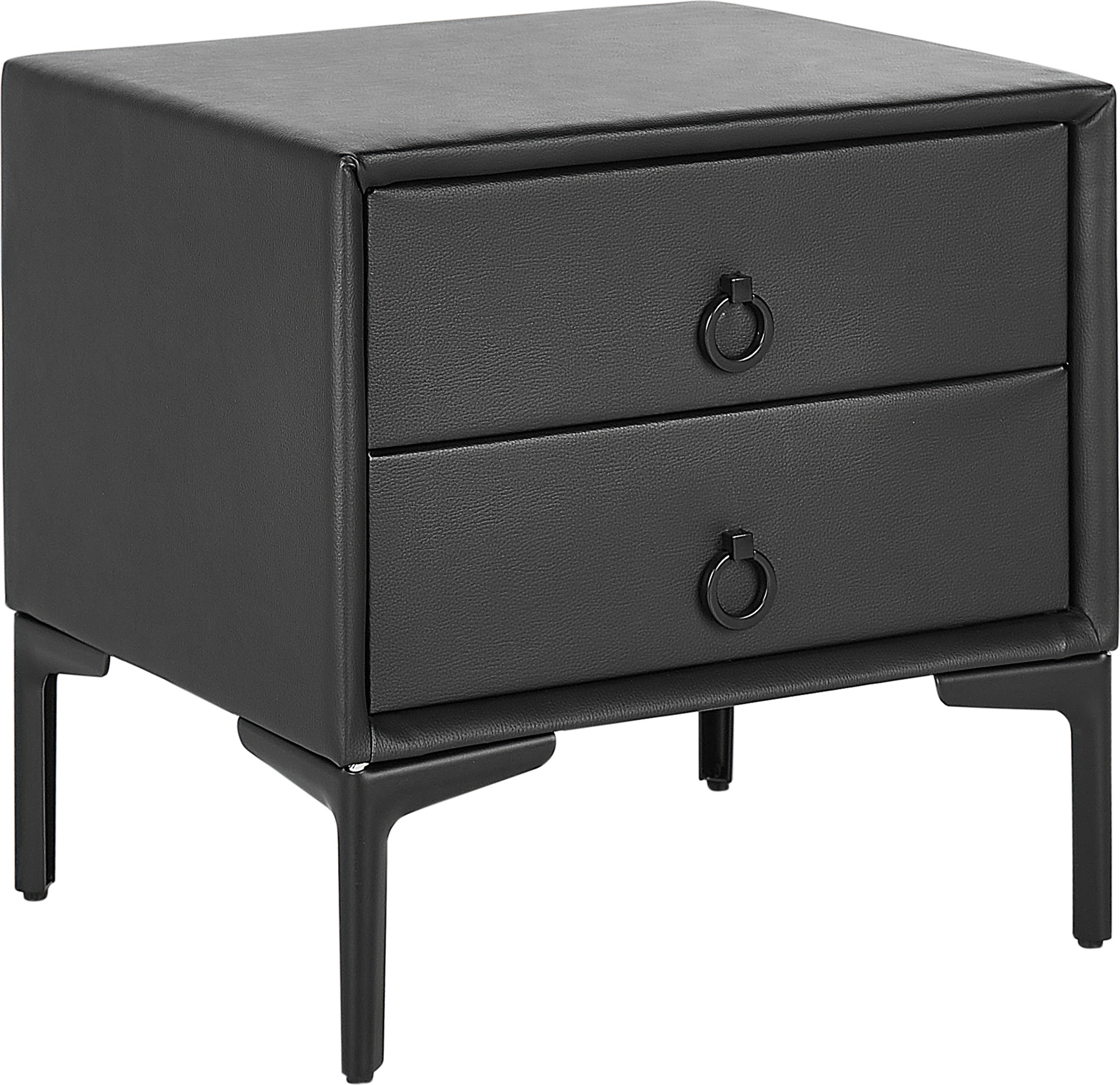 Beliani Bedside Table Black PU Faux Leather Metal Legs with 2 Storage Drawers 44x 38 cm Nightstand Material:Faux Leather Size:38x45x44