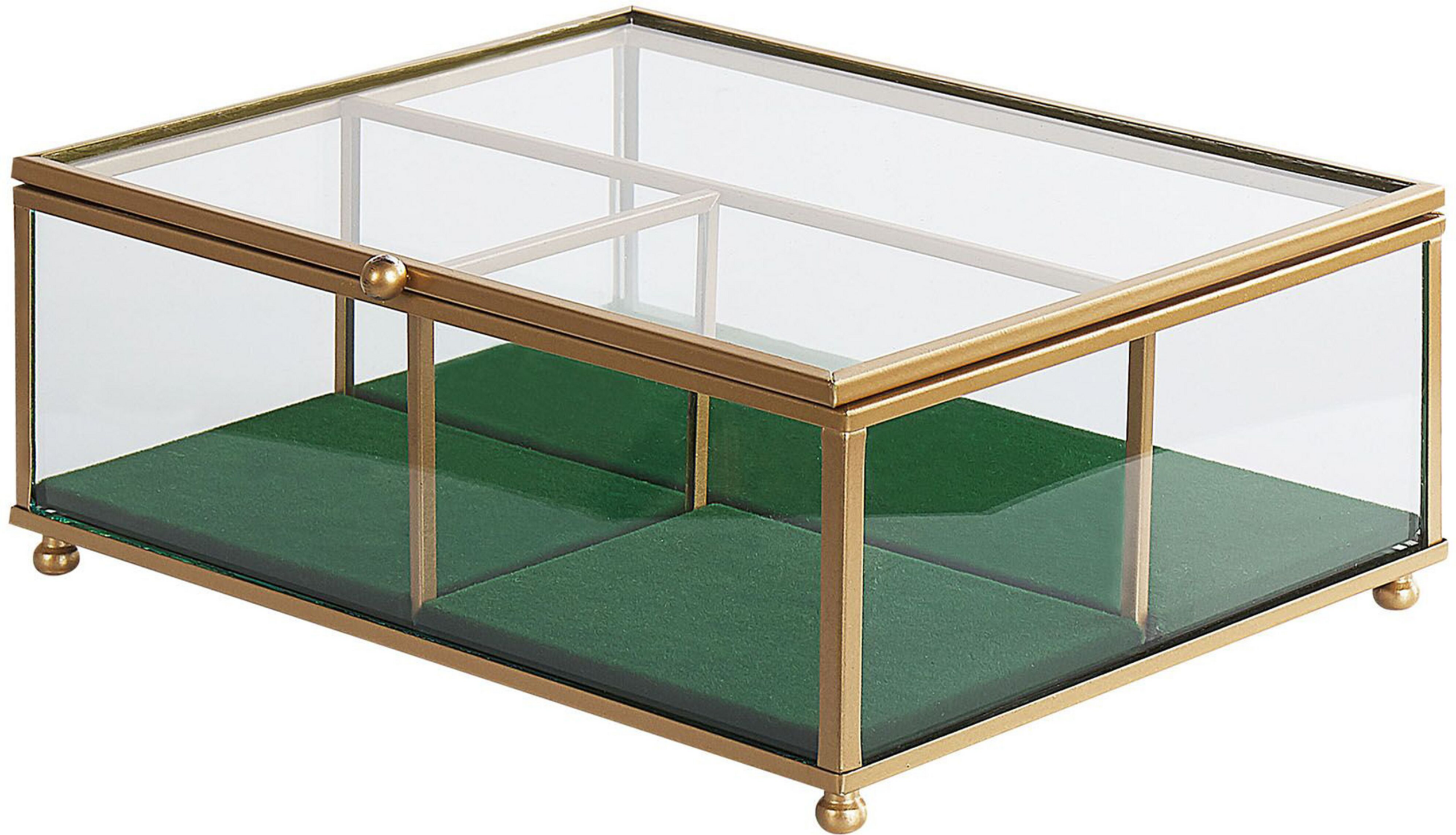 Beliani Jewellery Box Gold Brass Glass Decorative Storage Organizer with Compartments 21 x 17 x 8 cm Modern Glam Accent Piece Material:Glass Size:17x8x21