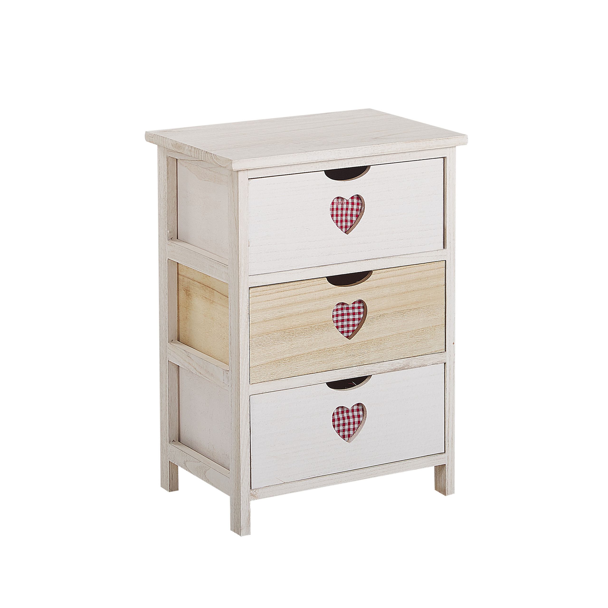Beliani Bedside Table White with Light Wood MDF Solid Wood 3 Drawers Decorative Cutaway Hearts Boho Bedroom