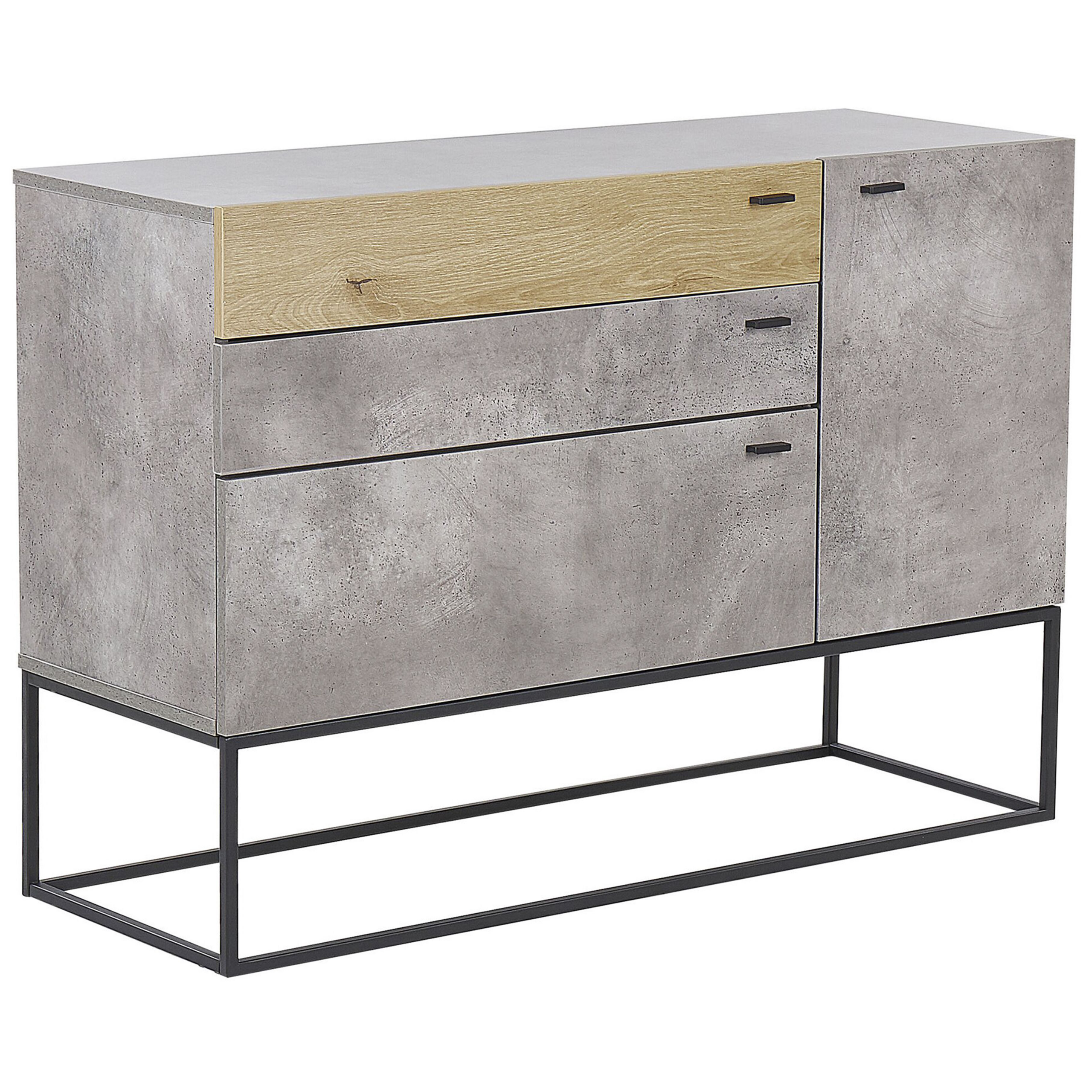 Beliani Chest of Drawers Light Wood and Grey 3 Drawers Cabinet Metal Base Industrial