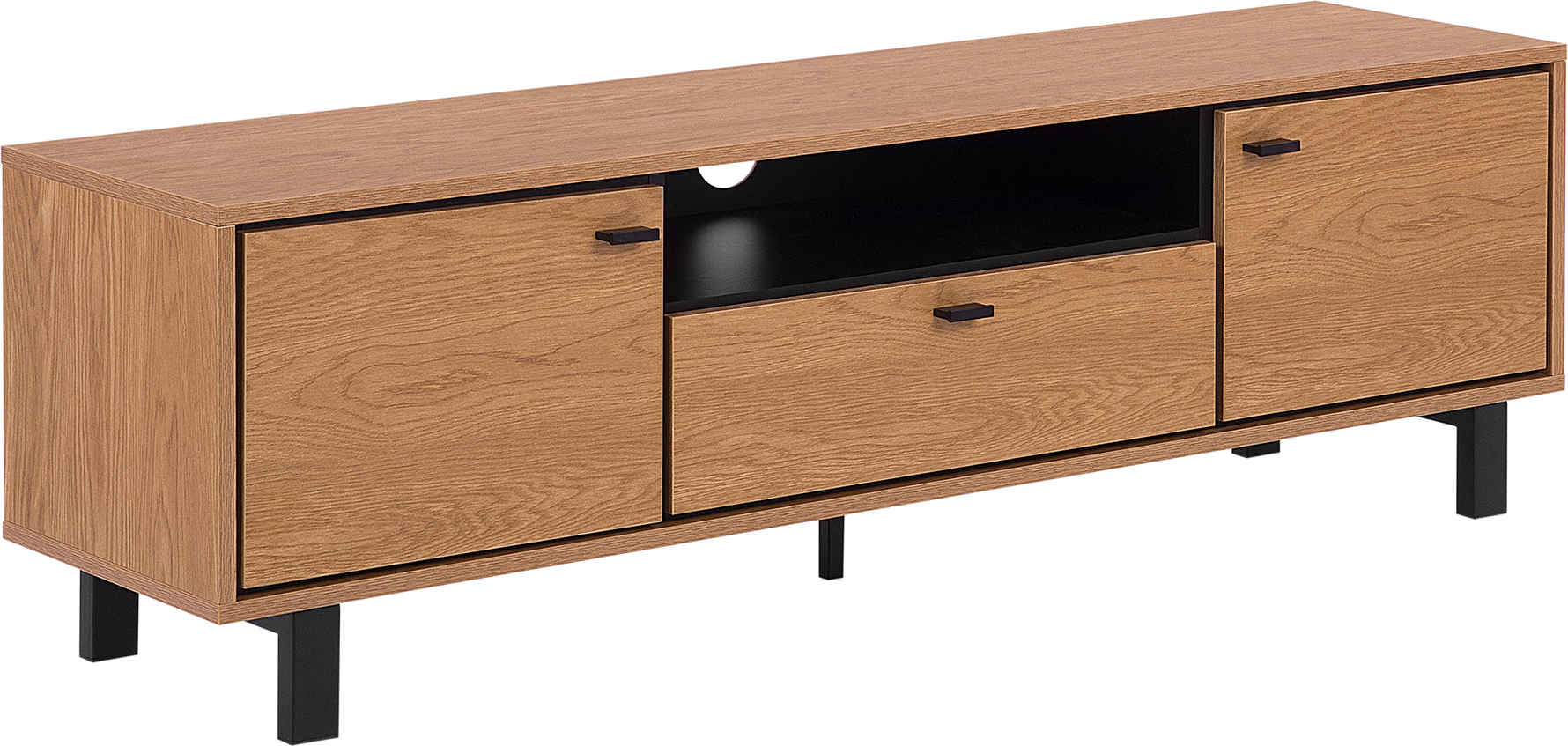 Beliani TV Stand Light Wood up to 72″ TV Sideboard with 2 Cabinets and 1 Drawer