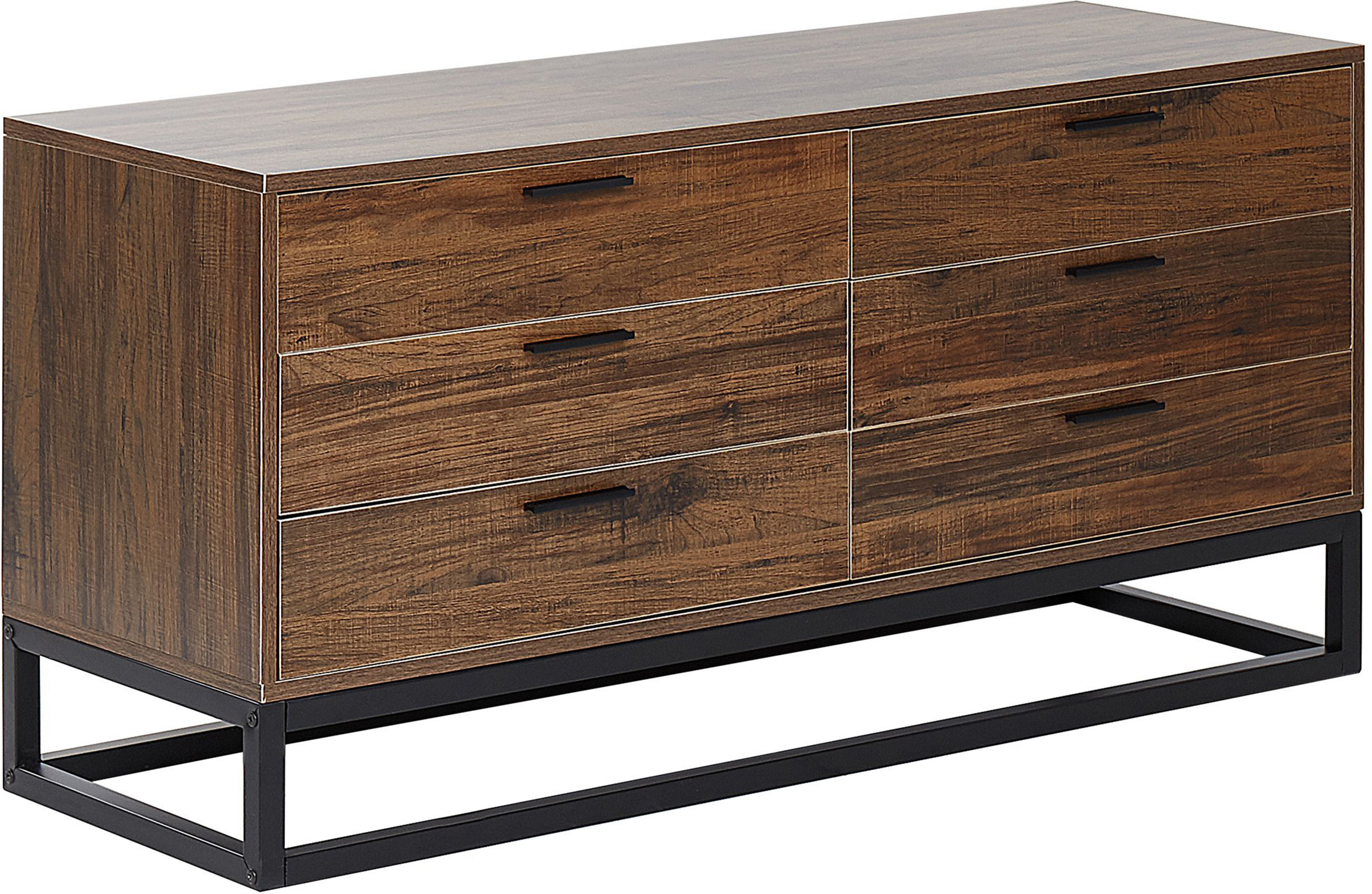 Beliani Chest of 6 Drawers Dark Wood Metal Black Base Capacious Storage Industrial Rustic Style