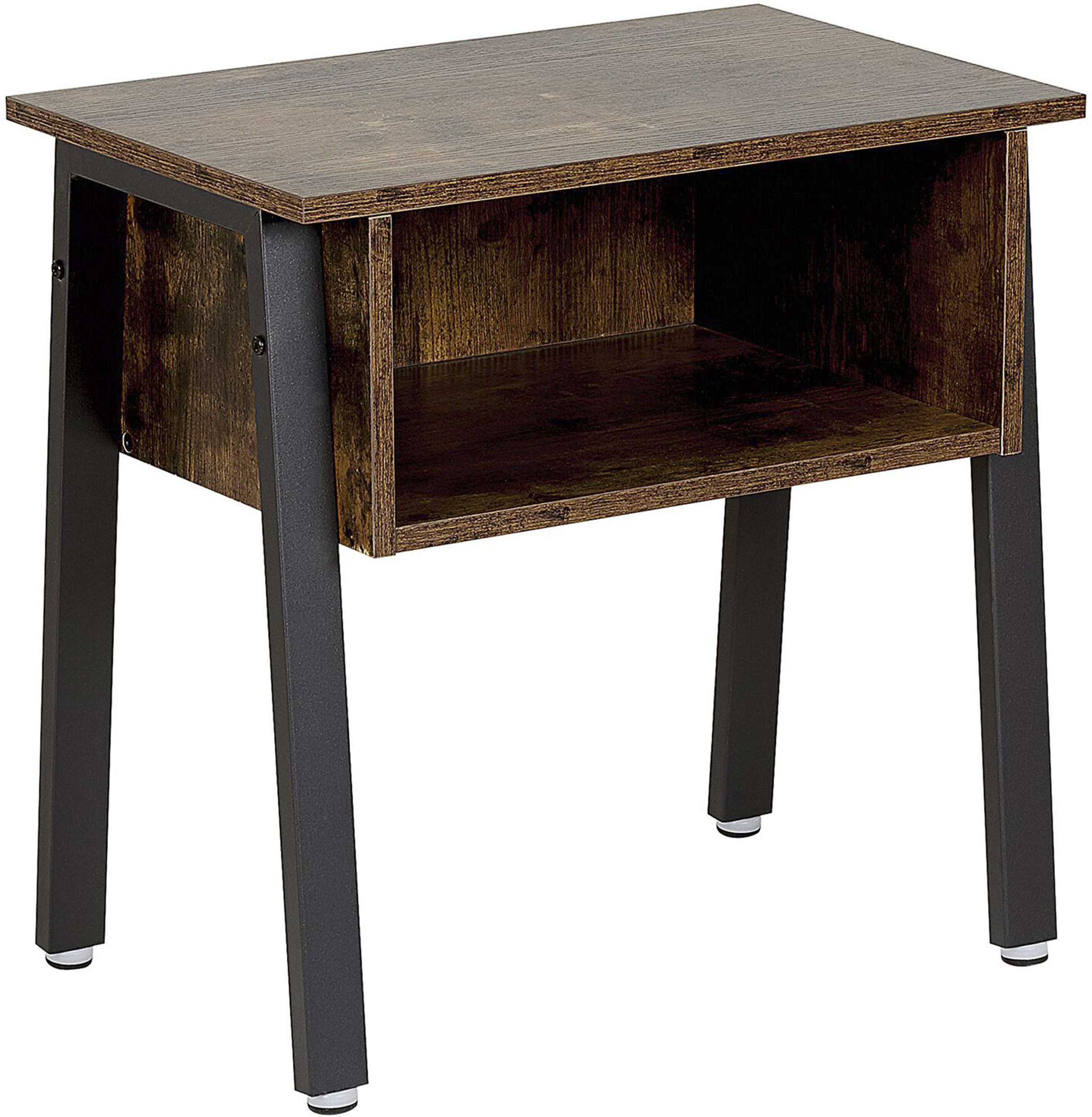 Beliani Bedside Table Dark Wood Top Black Metal Legs with Shelf 55 x 35 cm Rustic