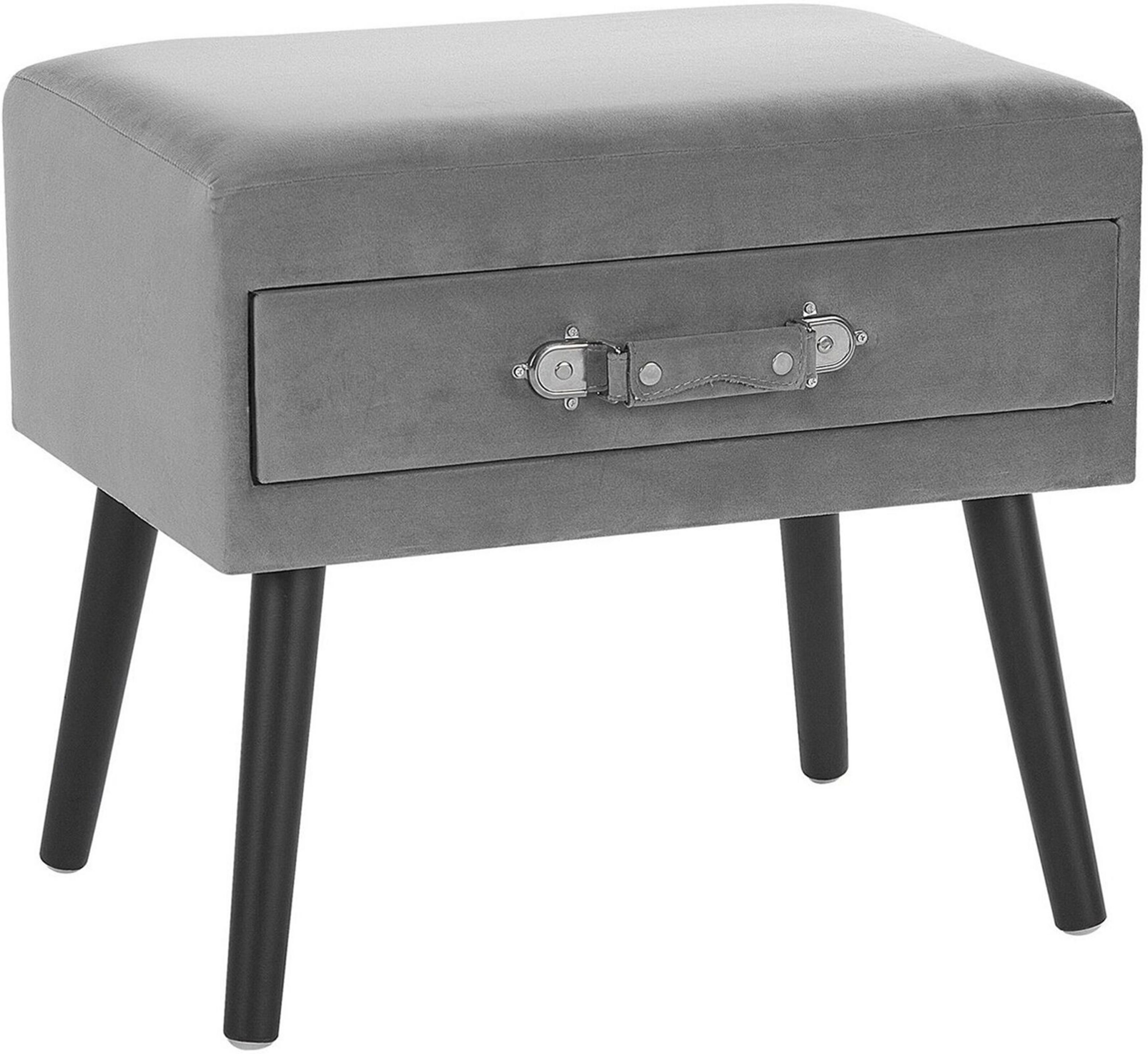 Beliani Side Table with Storage Grey Velvet Upholstery Black Legs 46 x 50 x 35 cm Suitcase