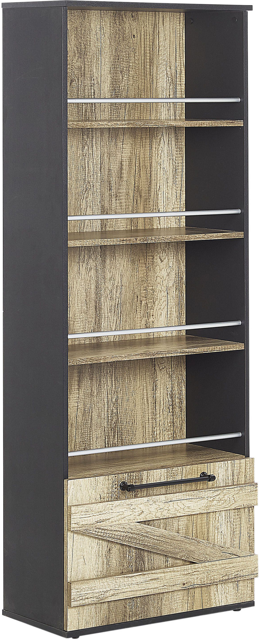 Beliani Bookcase Light Wood and Black Particle Board 163 cm Barn Style