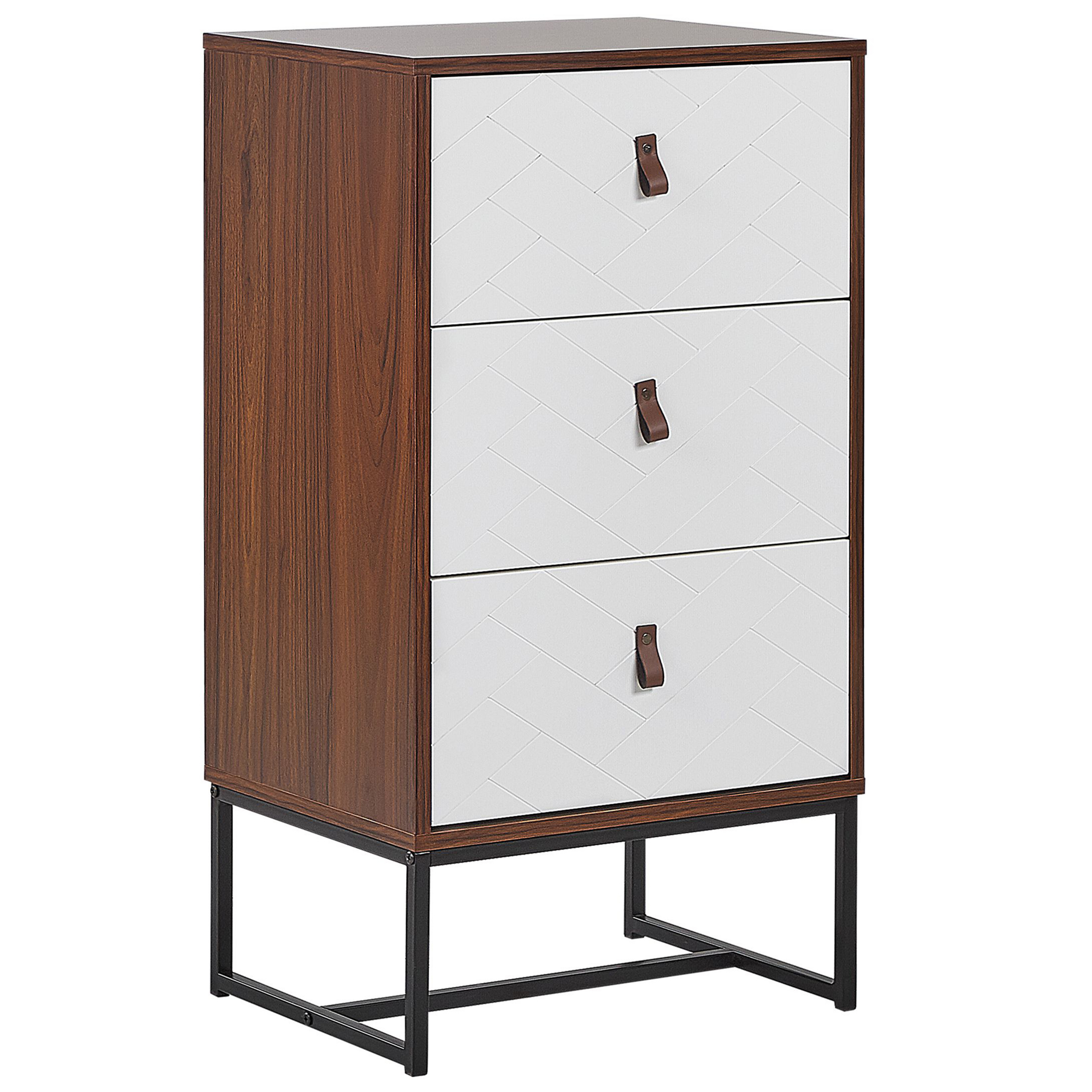 Beliani Chest of Drawers Dark Wood with White Metal Legs Storage Cabinet Dresser 91 x 49 cm Modern Traditional Living Room Furniture