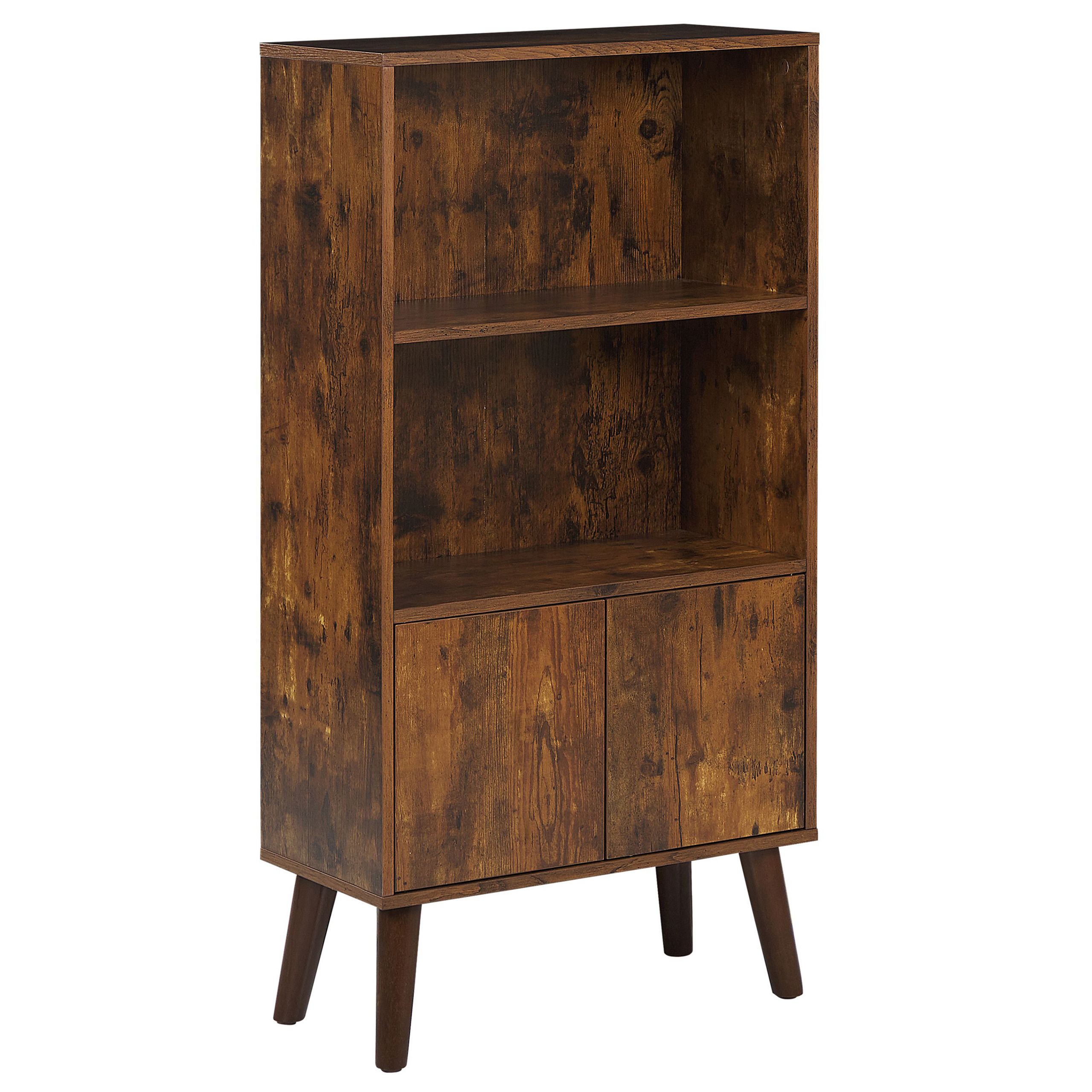 Beliani Bookcase Dark Wood Freestanding 2 Open Shelves Storage Cabinet Industrial