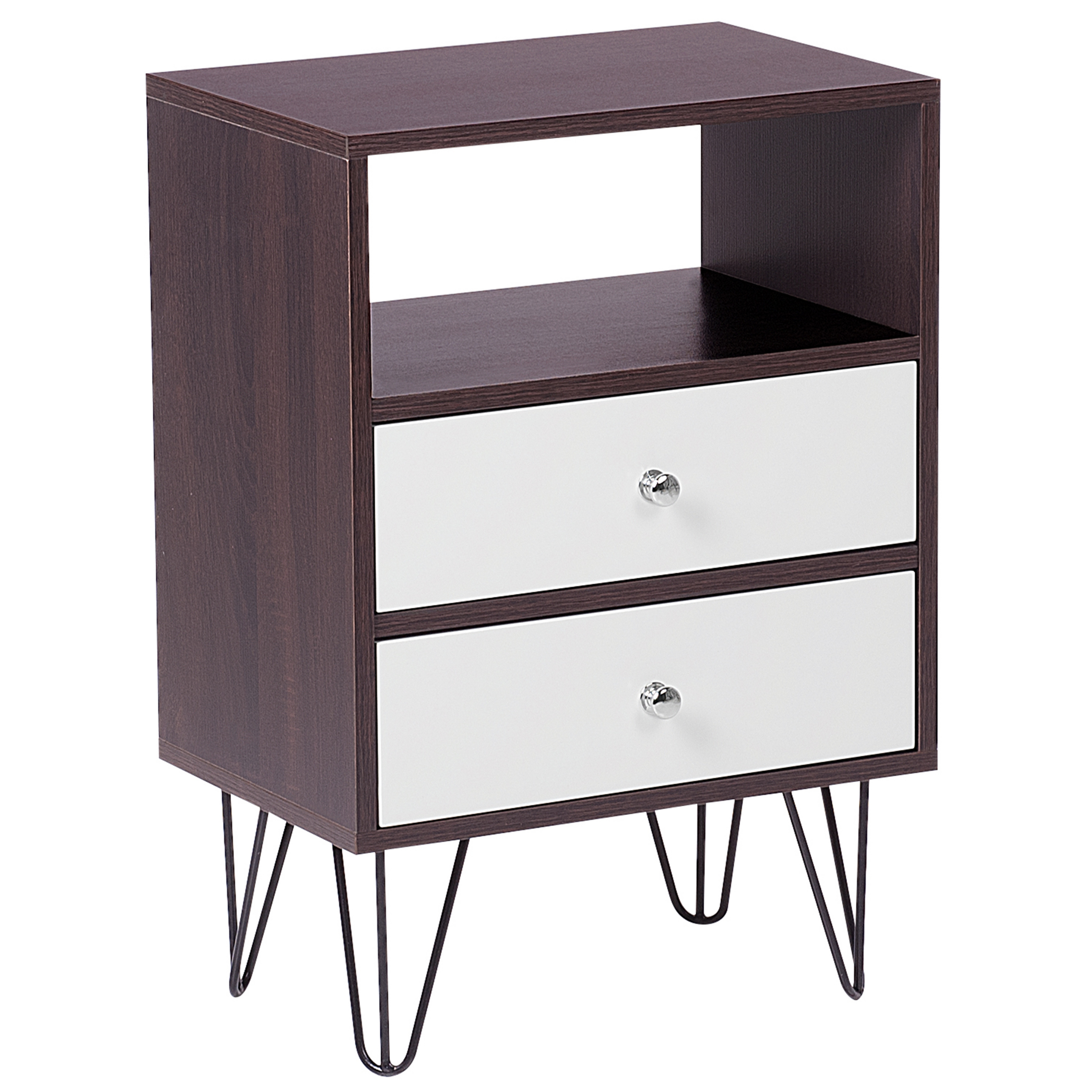 Beliani Bedside Table Nightstand Dark Wood with White 2 Drawers Manufactured Wood Modern Design