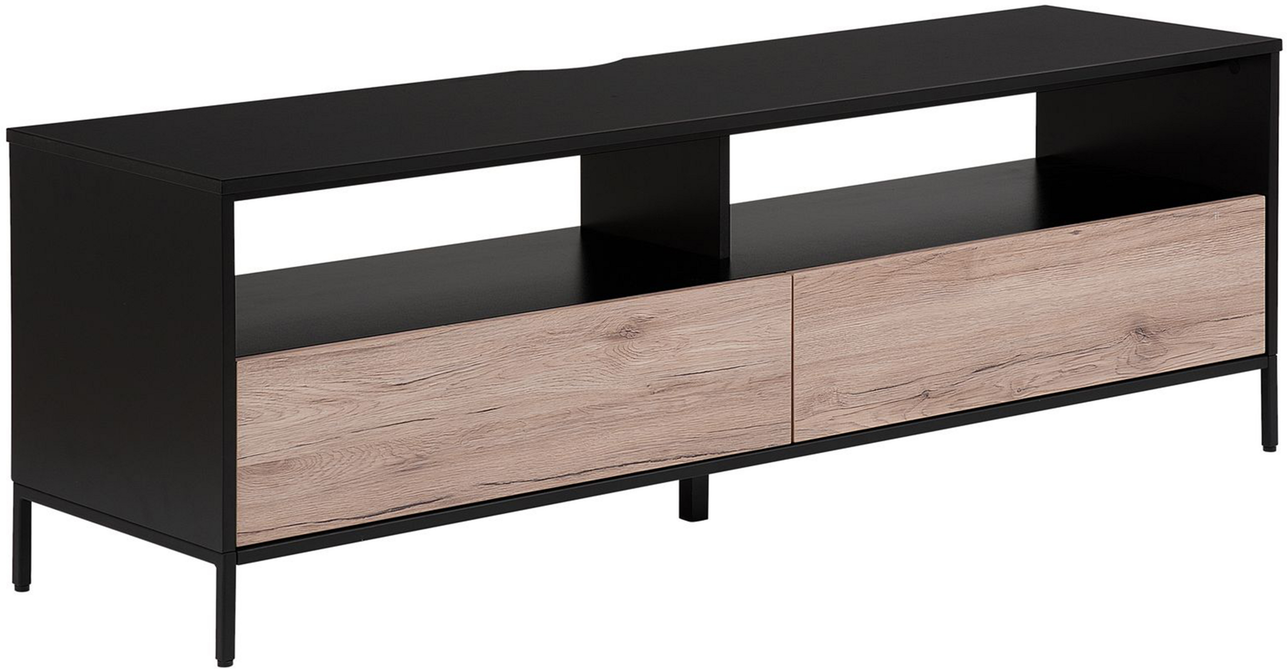 Beliani TV Stand Light Wood with Black for up to 70ʺ TV Media Unit with 2 Drawers Shelves