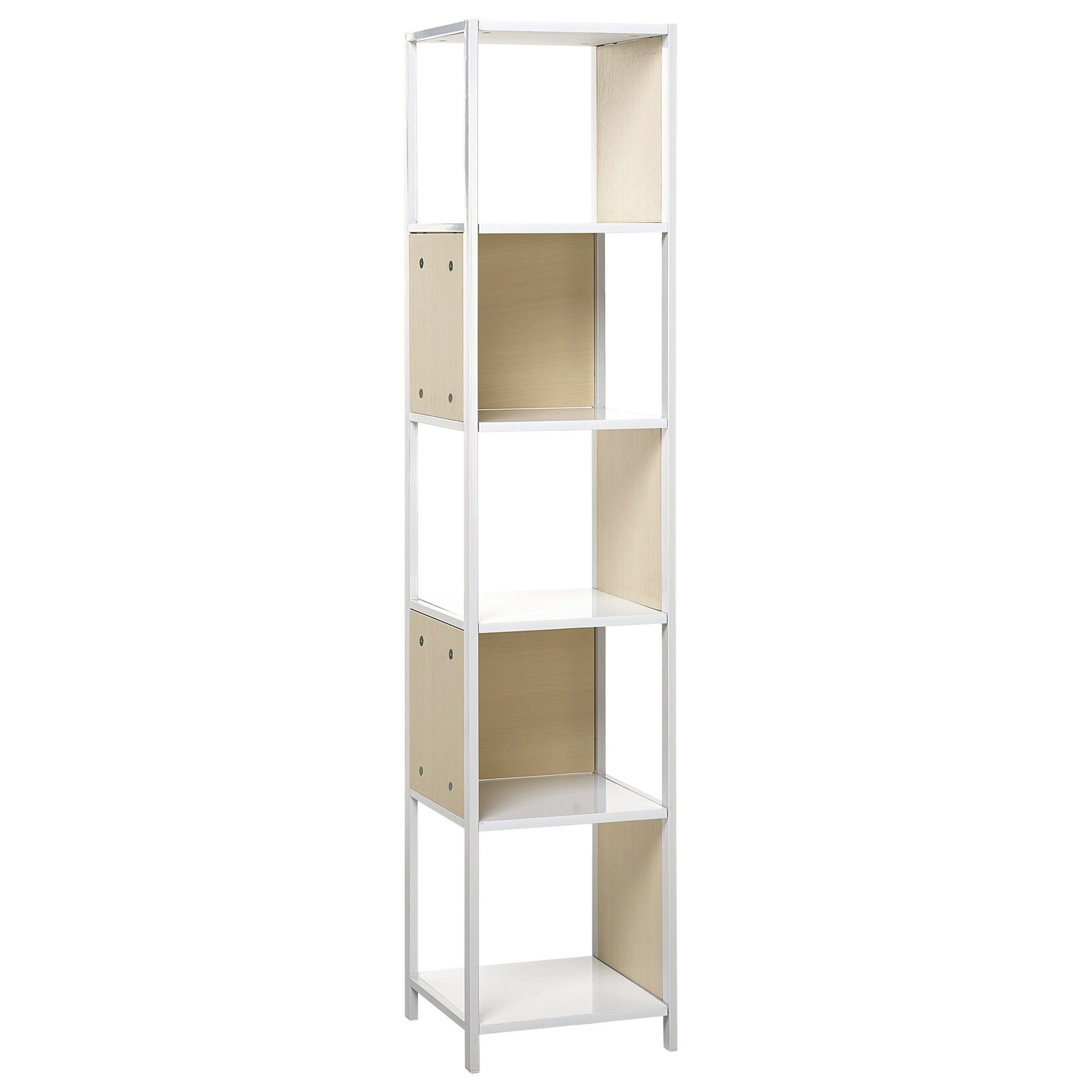 Beliani Book Case White with Light Wood 165 x 35 cm 5 Tier Shelving Unit Modern Minimalist