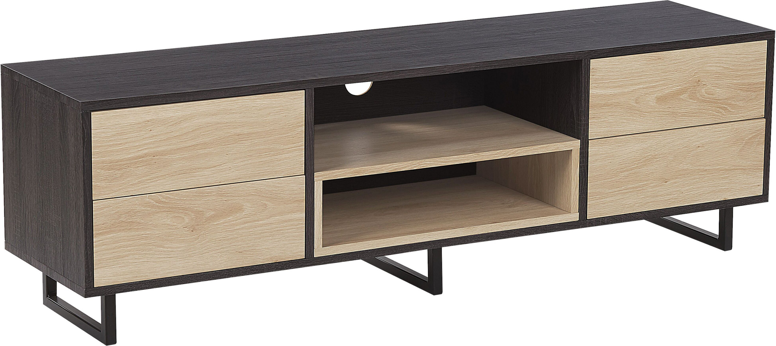 Beliani TV Cabinet Dark and Light Wood TV up to 65ʺ Storage Shelves Drawers Cable Management