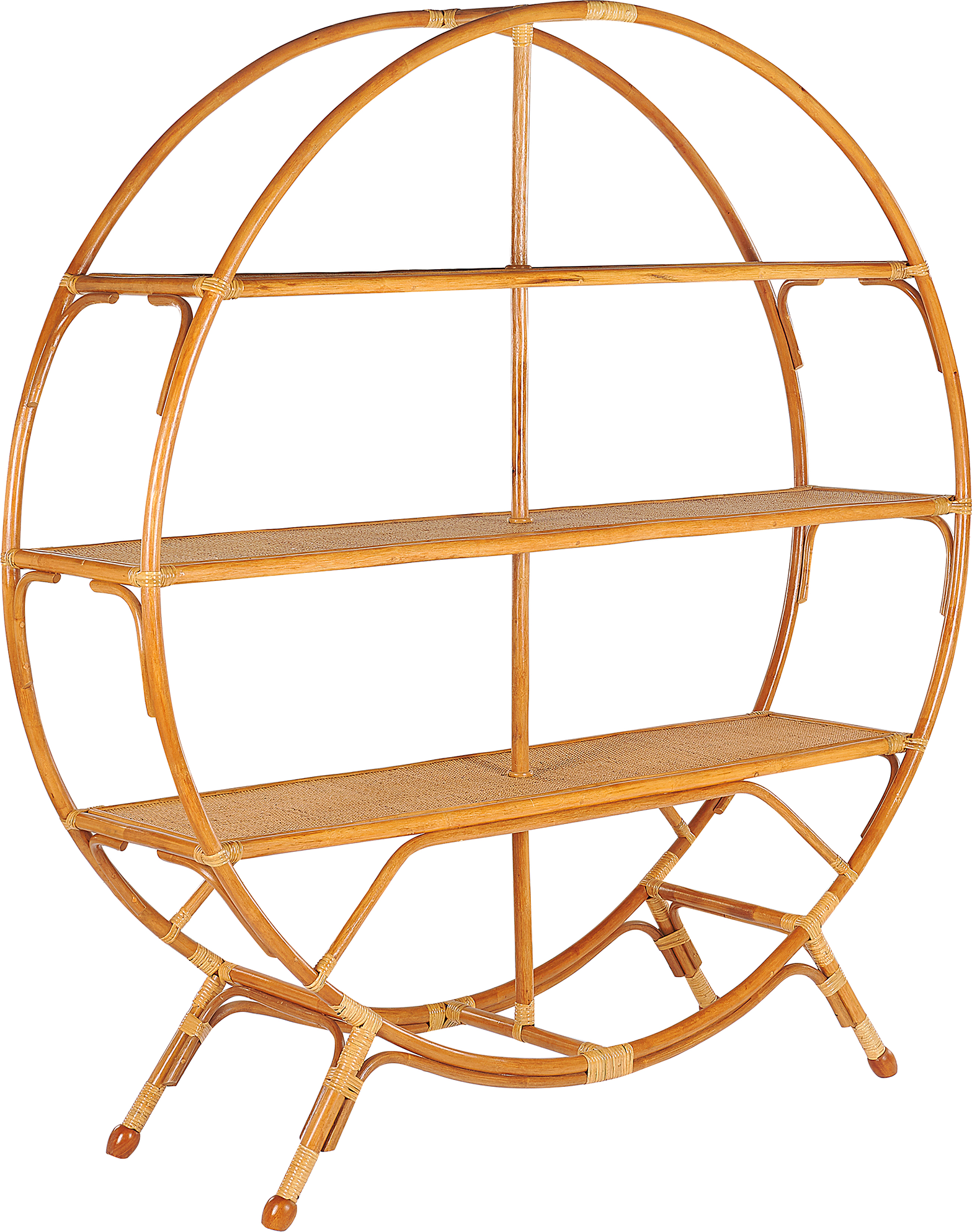 Beliani Bookcase Light Wood Natural Rattan Oval Open Back Room Divider Boho Rustic