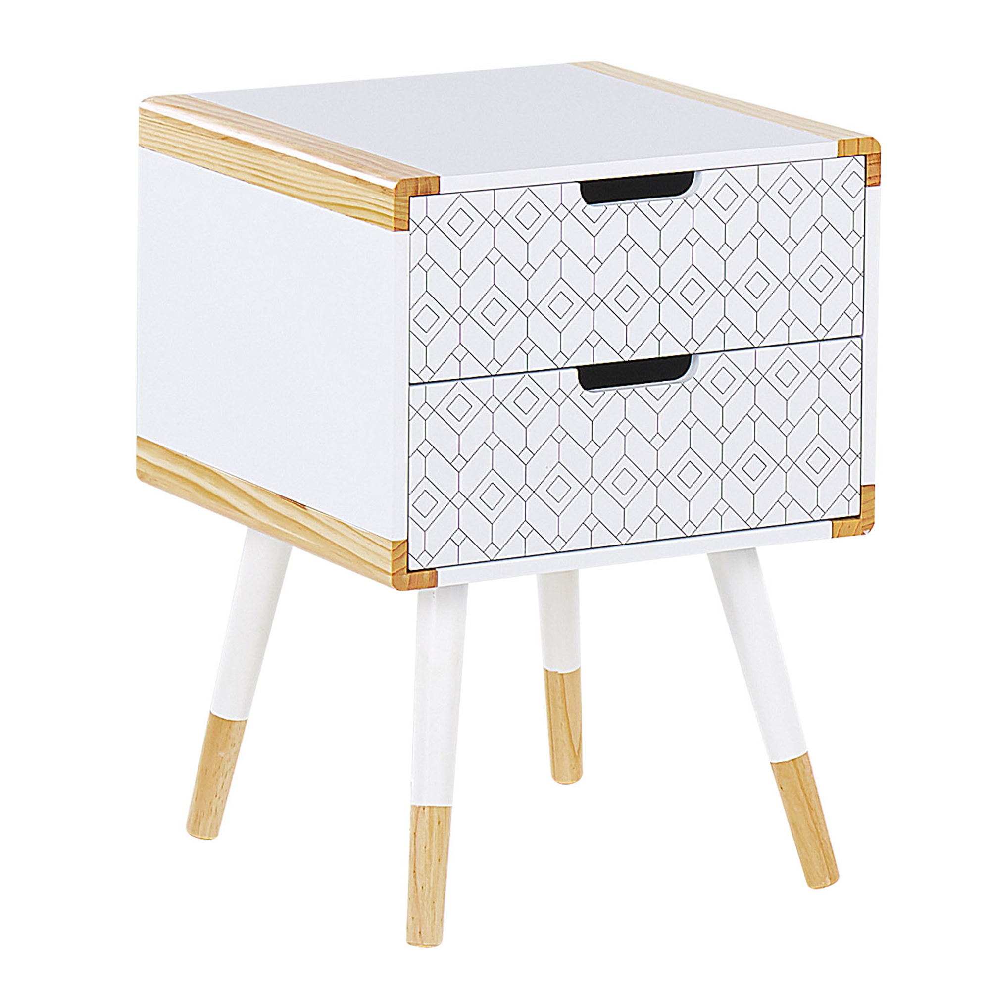 Beliani Bedside Table White Wooden Scandinavian Design 2 Drawer Bedroom Storage Furniture