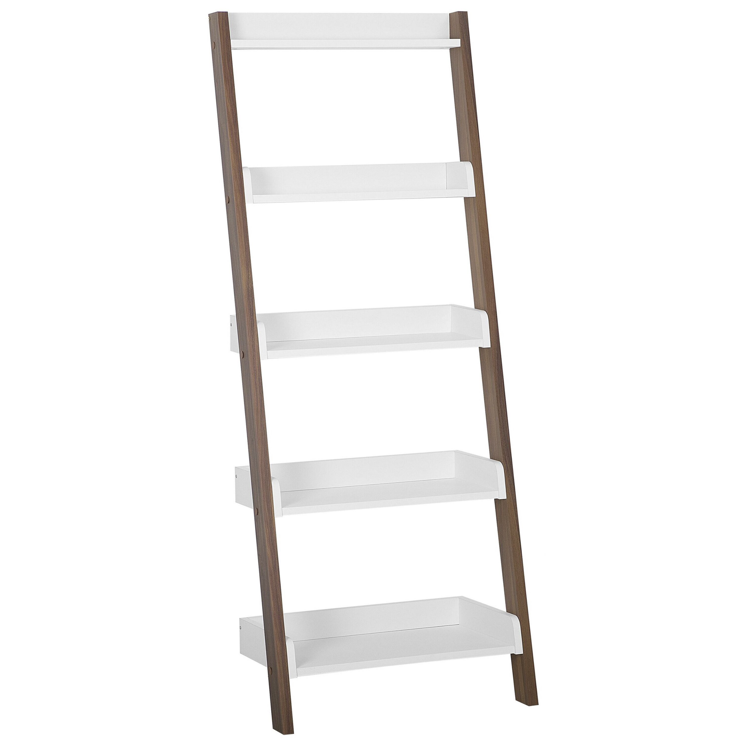 Beliani 5-Tier Ladder Bookcase Dark Wood with White Book Shelf Display