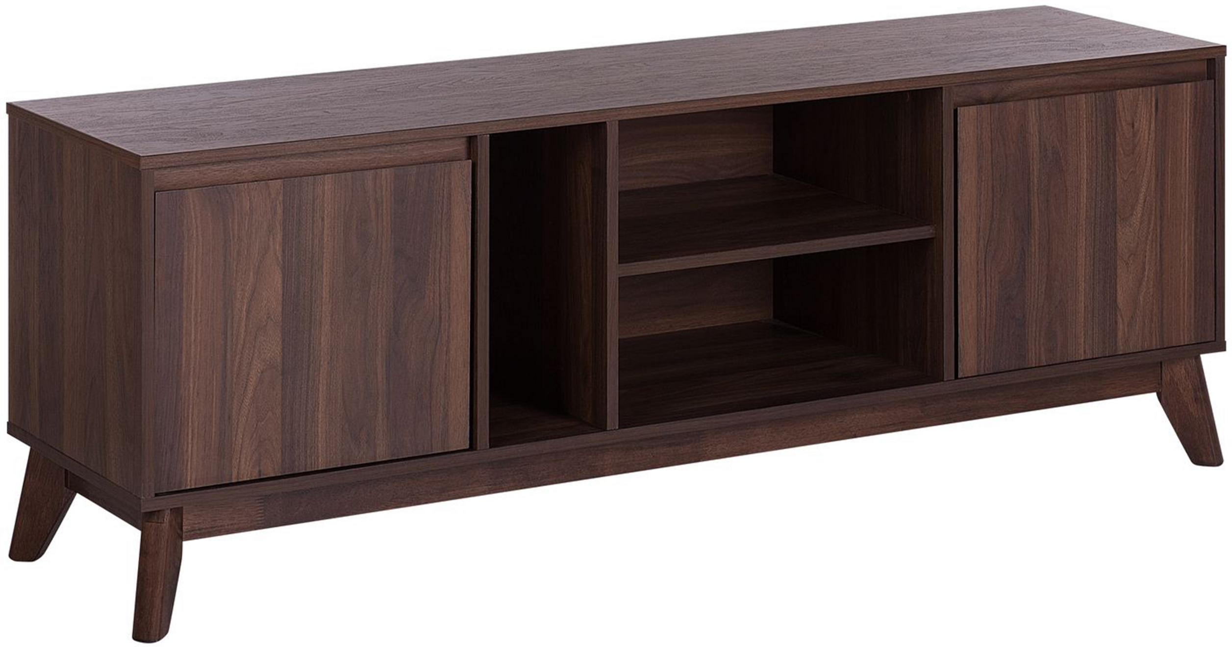 Beliani TV Stand Dark Wood Up To 68ʺ TV Recommended Cable Management 3 Shelves 2 Cabinets Retro