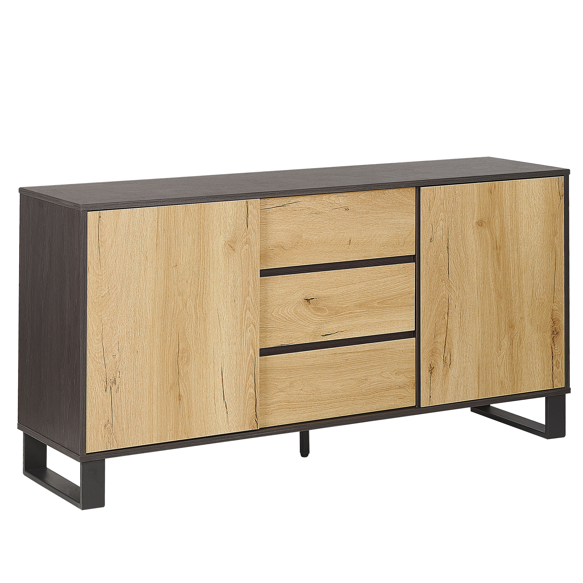 Beliani Sideboard Light Wood with Black Chest of Drawers Cabinet Storage Unit Bedroom Living Room