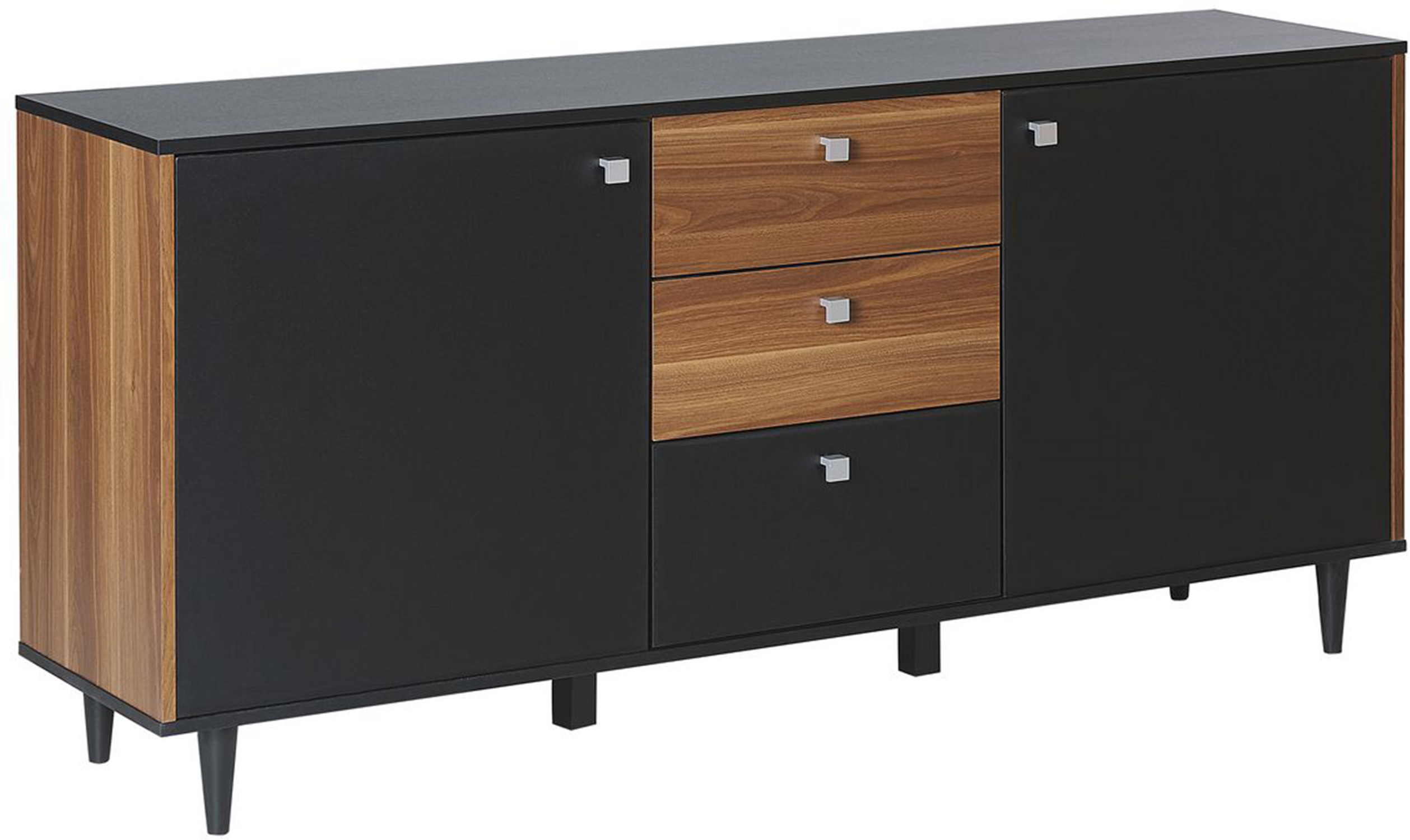 Beliani Sideboard Black with Dark Wood Particle Board Cabinet 3 Drawers 2 Doors Living Room Storage Furniture