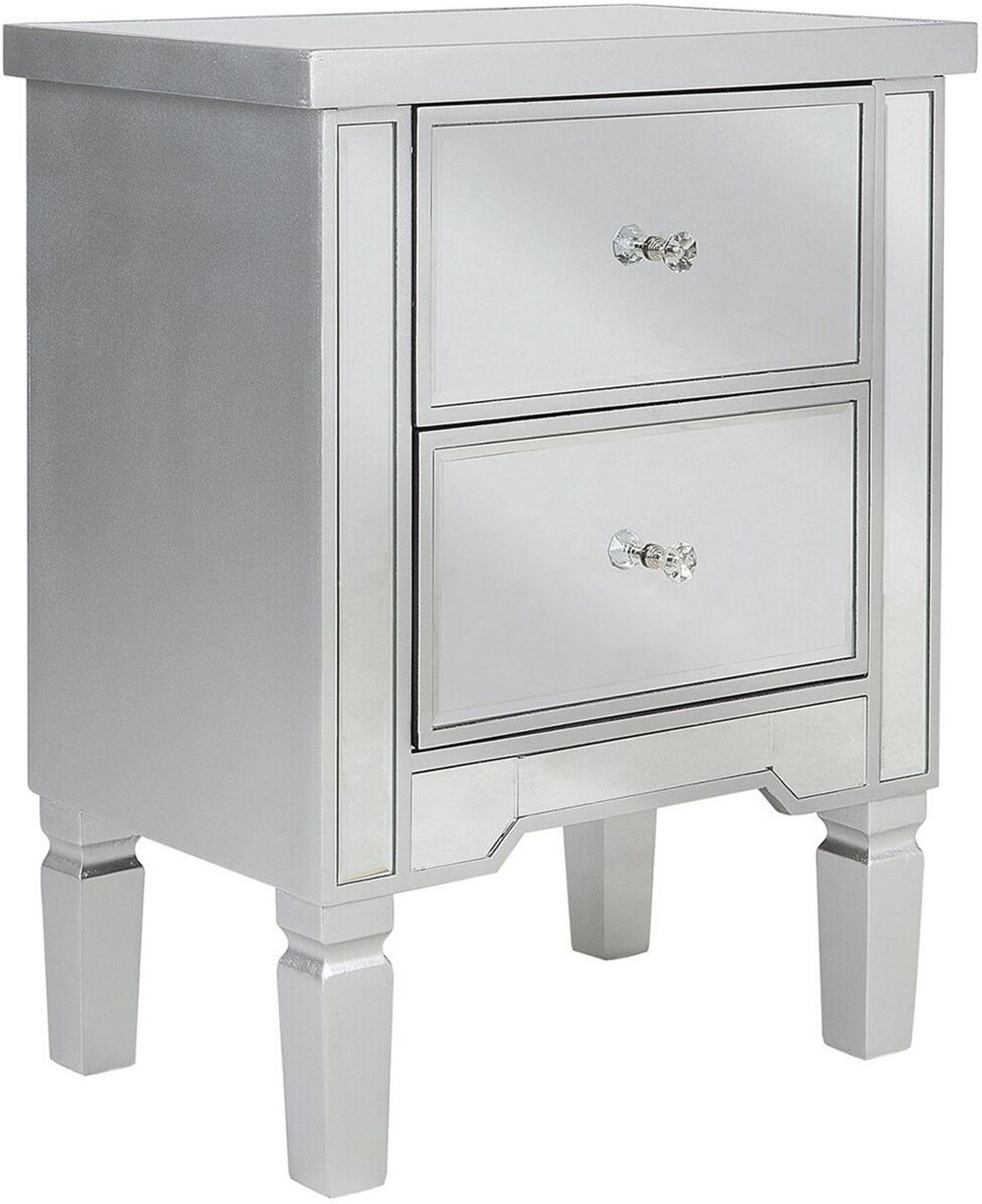 Beliani 2 Drawer Bedside Table Silver Glass Mirrored Glam