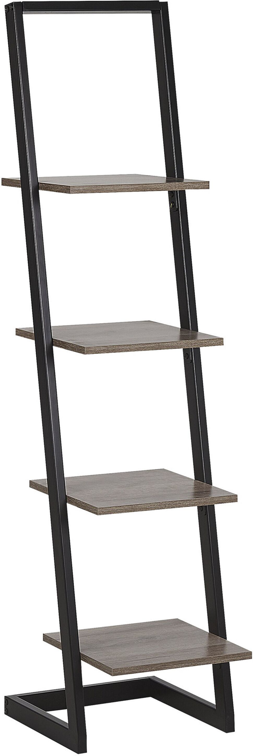 Beliani Bookcase Black and Dark Wood Wooden Shelves Metal Frame Freestanding Shelving Unit Modern Design