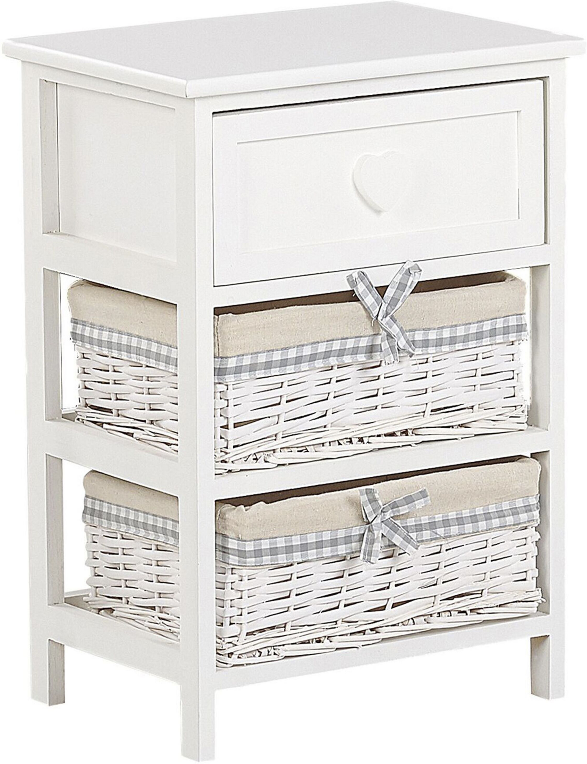 Beliani Storage Unit White Wood MDF 58 x 40 cm 2 Wicker Baskets with Beige Fabric Lining and Drawer Bedside Table Children's Room Furniture