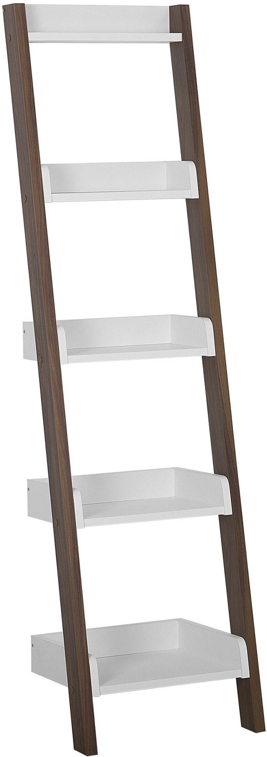 Beliani 4-Tier Ladder Bookcase Dark Wood with White Book Shelf Display