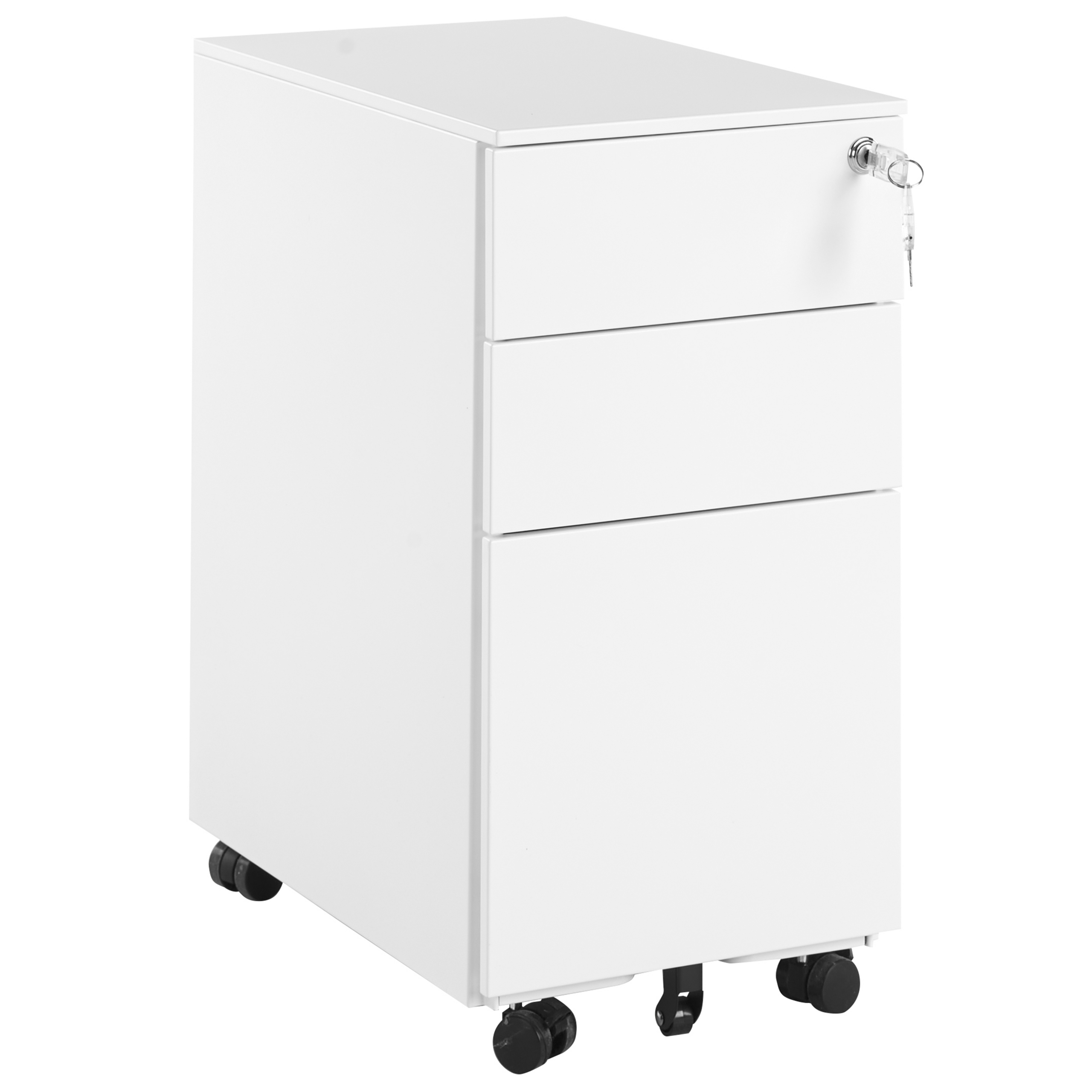 Beliani Storage Cabinet White Metal with 3 Drawers Key Lock Castors Industrial Modern Home Office Garage