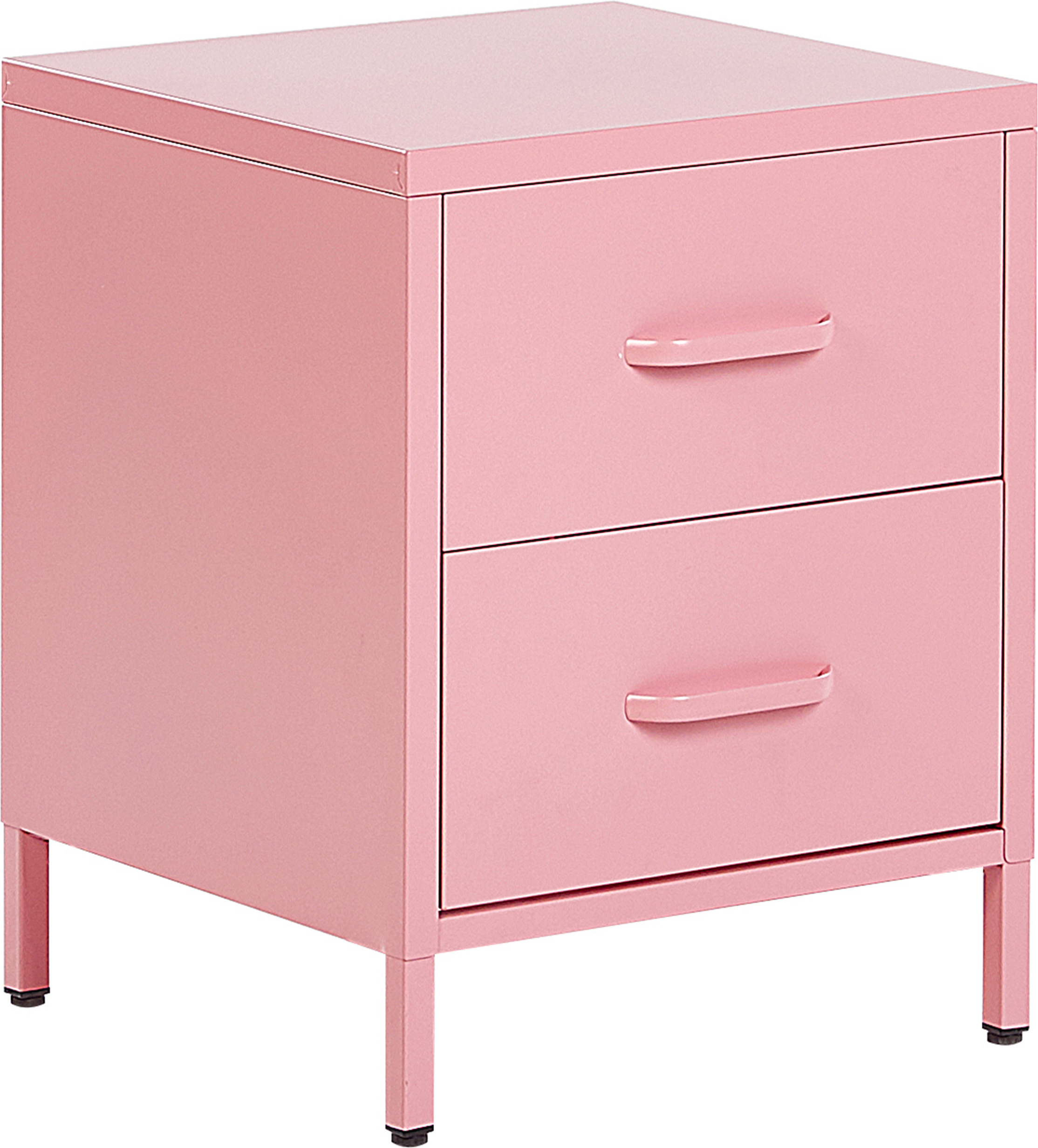 Beliani Bedside Table Pink Stainless Steel Nightstand Industrial Design 2 Drawers Bedroom Storage Furniture