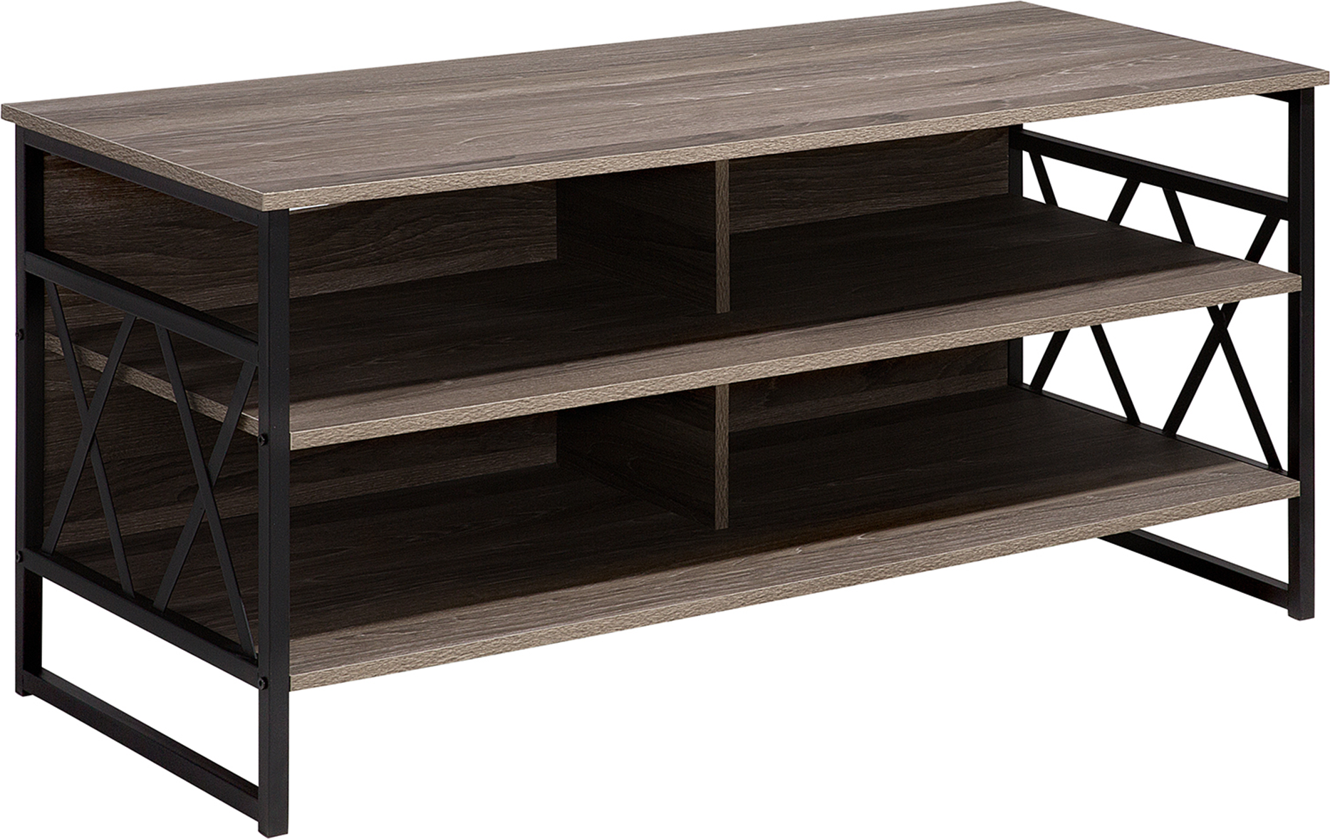 Beliani TV RTV Stand Cabinet Dark Wood with Black Metal 4 Shelves Storage Unit Living Room Modern Industrial