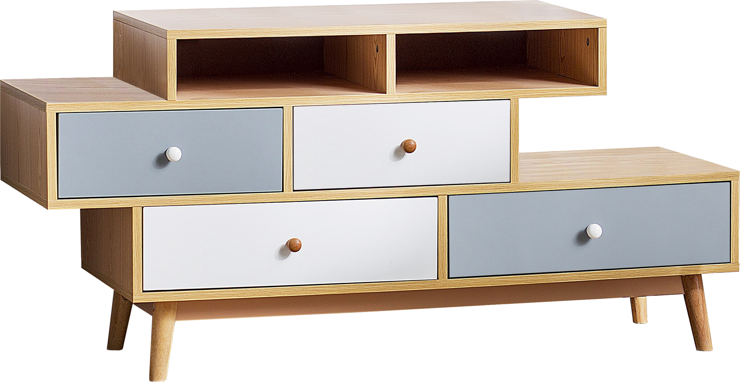 Beliani Sideboard Brown 4 Drawers 2 shelves Asymmetric Design Scandinavian